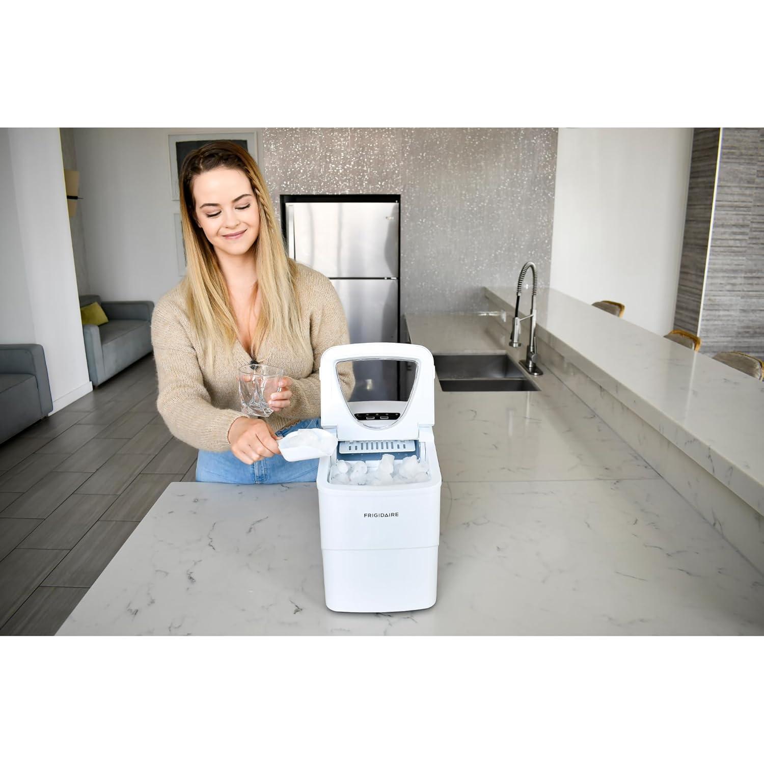 Frigidaire Ice Maker with 26 lbs. Capacity Countertop Stainless Steel Ice Maker with Transparent Window