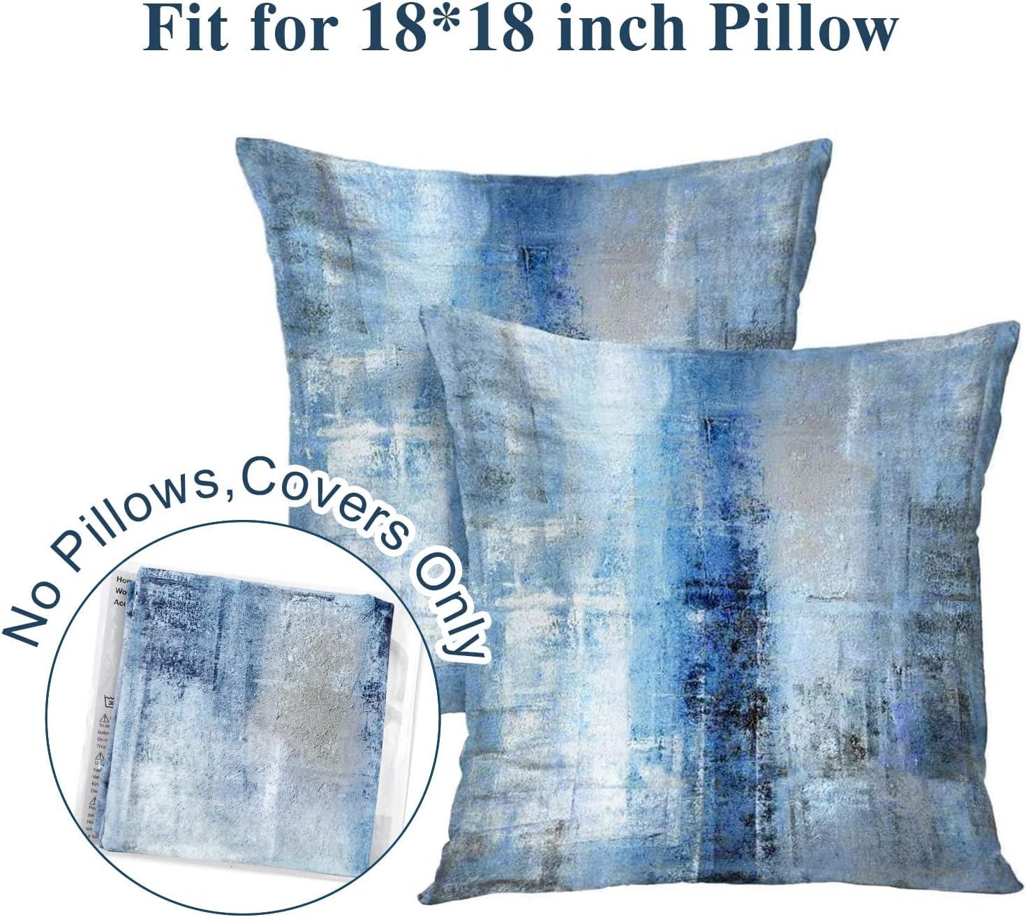 Grey and Blue Abstract Art Pillow Cover, Modern Contemporary Decorative Throw Pillows Cushion Cover for Bedroom Sofa Living Room 18X18 Inch