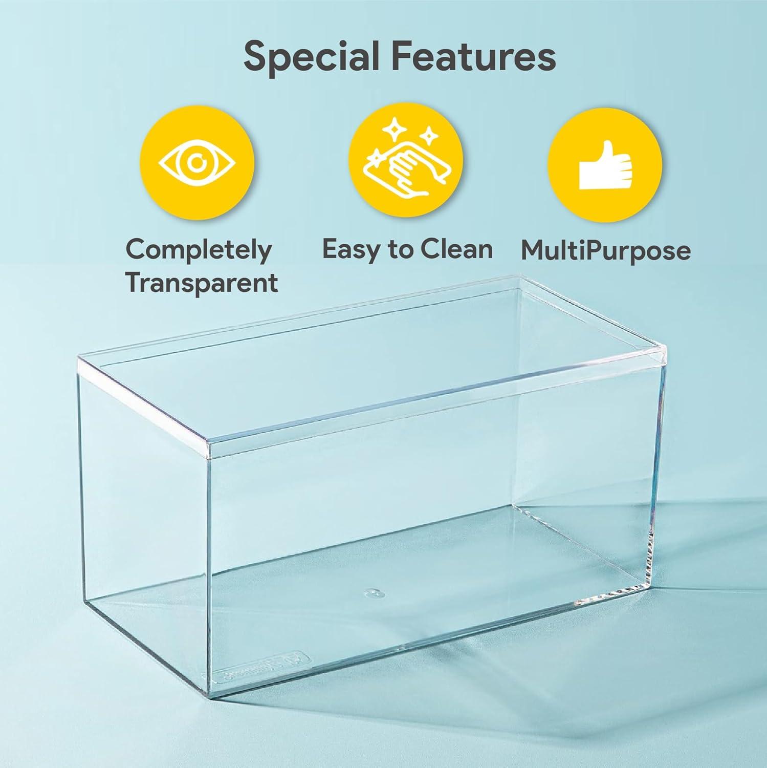 Hammont Rectangle Acrylic Box - Shelf Organizer Bins - Clear Storage Containers - Candy Party Favors | Bathroom Storage | Makeup Cosmetic Organization | 7.5"x3.75"x2" (4 Pack)