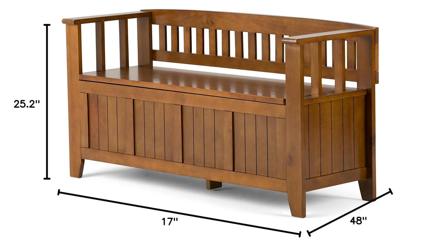 Simpli Home Acadian Solid Wood Entryway Storage Bench with Lift-Top Lid and Dual Compartments