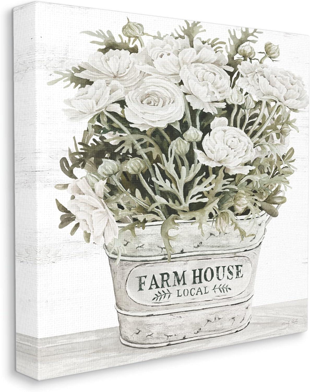 Stupell Industries Farmhouse Planter White Rose Blossoms, 17" x 17"