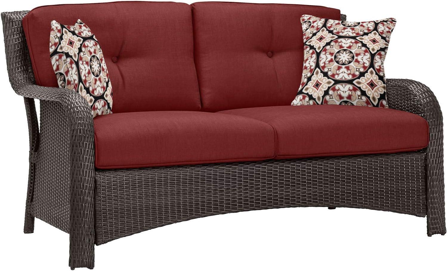 Hanover Strathmere 4-Piece Wicker and Steel Outdoor Conversation Set, Crimson Red