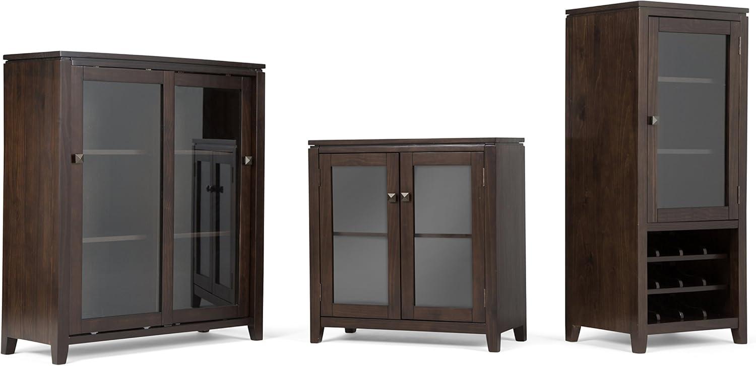 Simpli Home Cosmopolitan 36"W Solid Wood 4-Shelf Contemporary Medium Storage Cabinet with Sliding Glass Doors