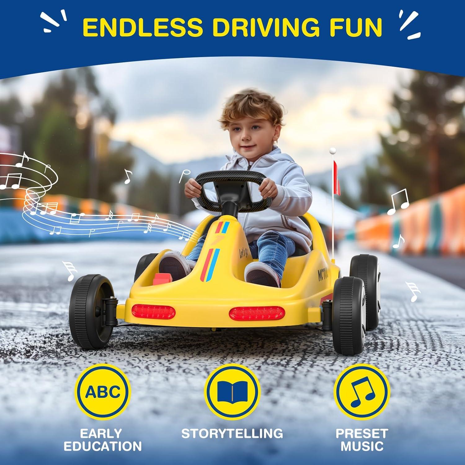 Tobbi 12v Kids Go Kart, Outdoor Battery Powered Ride On Car For Boys And Girls Aged 3-8, Childrens Electronic Toy Go Kart With 2 Speed Modes, Remote Control,bluetooth