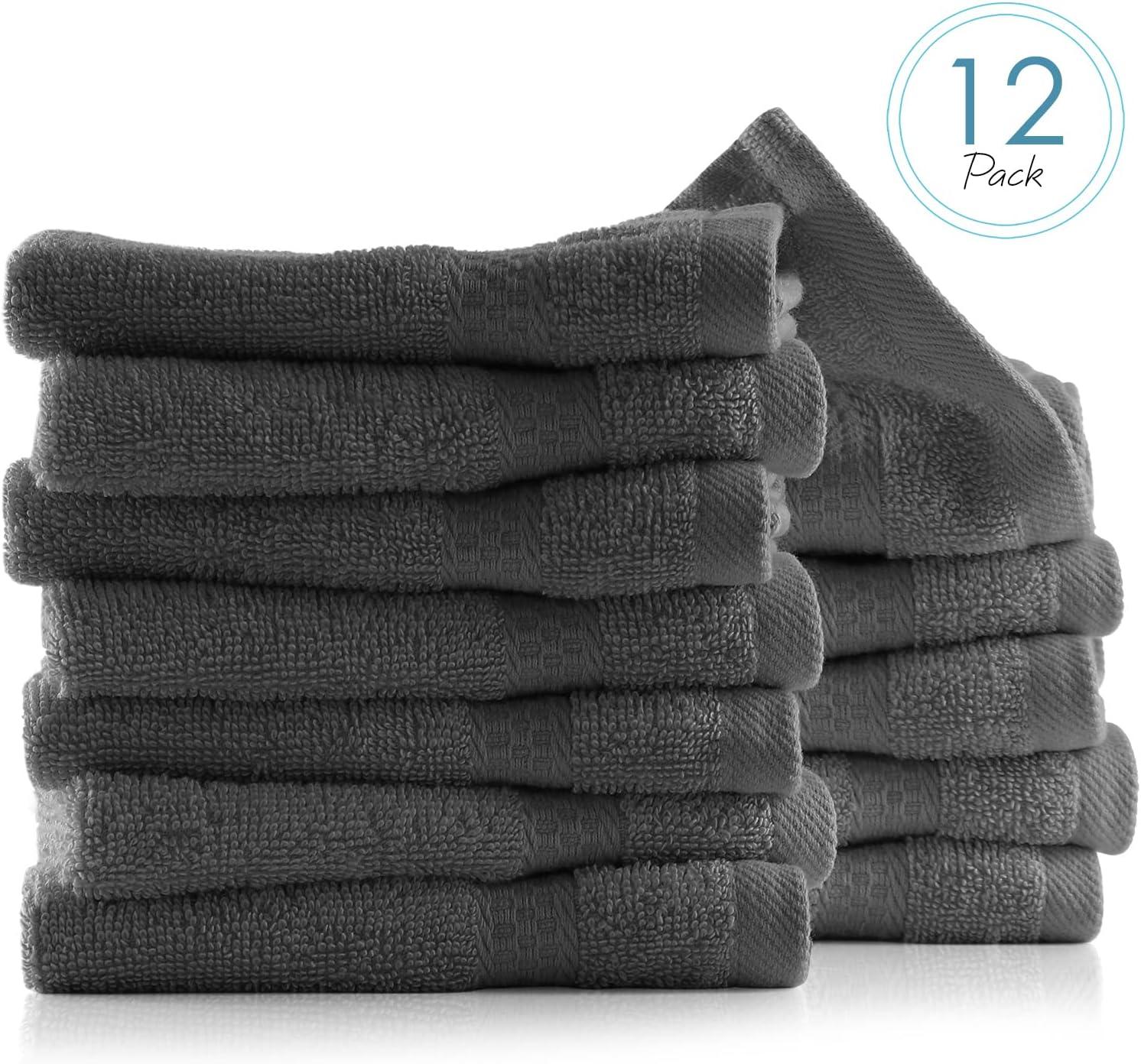 White Classic Luxury 100% Cotton Washcloths Set of 12 - 13x13" Gray