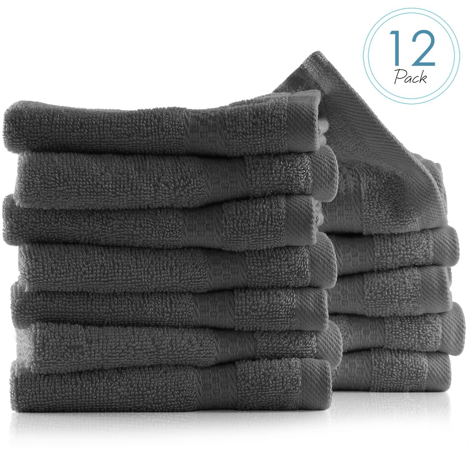 White Classic Luxury 100% Cotton Washcloths Set of 12 - 13x13" Gray