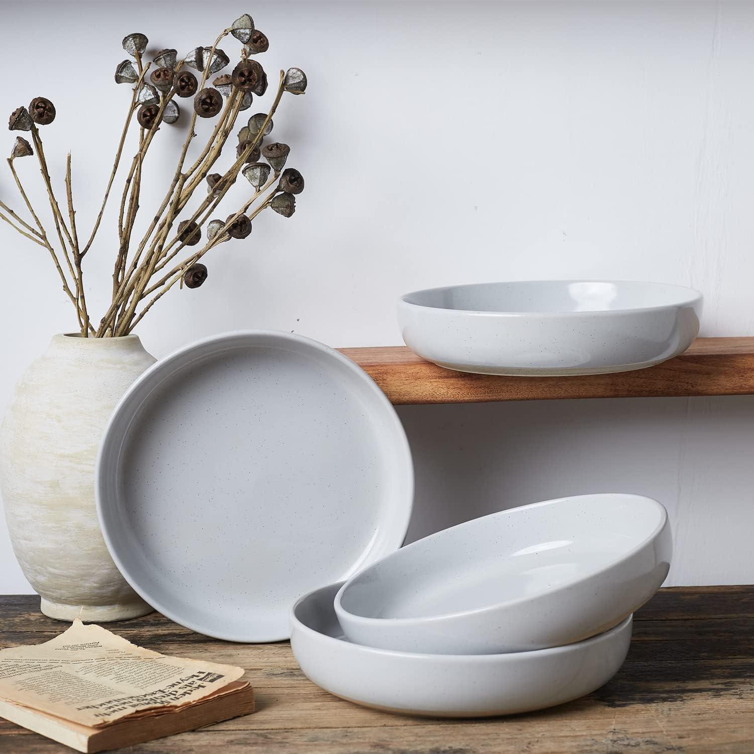 Famiware Milkyway 4-Piece Stoneware 33 oz Pasta Bowl Set, Light Gray