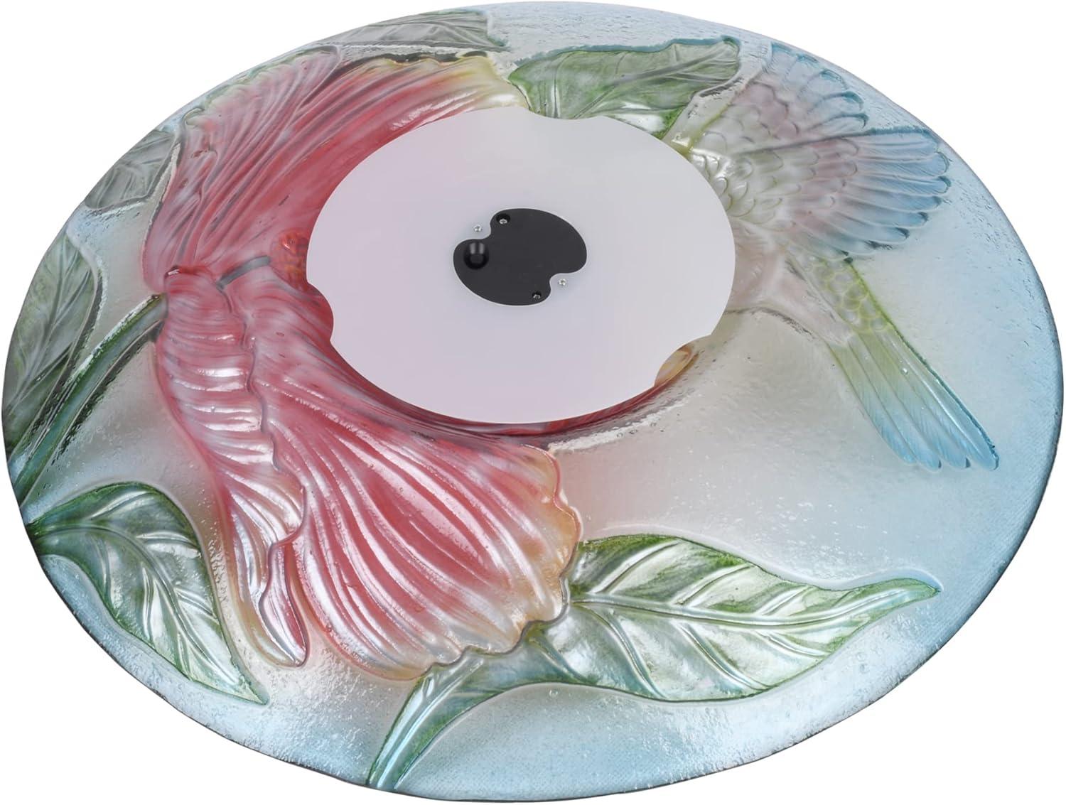 Solar LED Floral Glass Bird Bath with Metal Stand