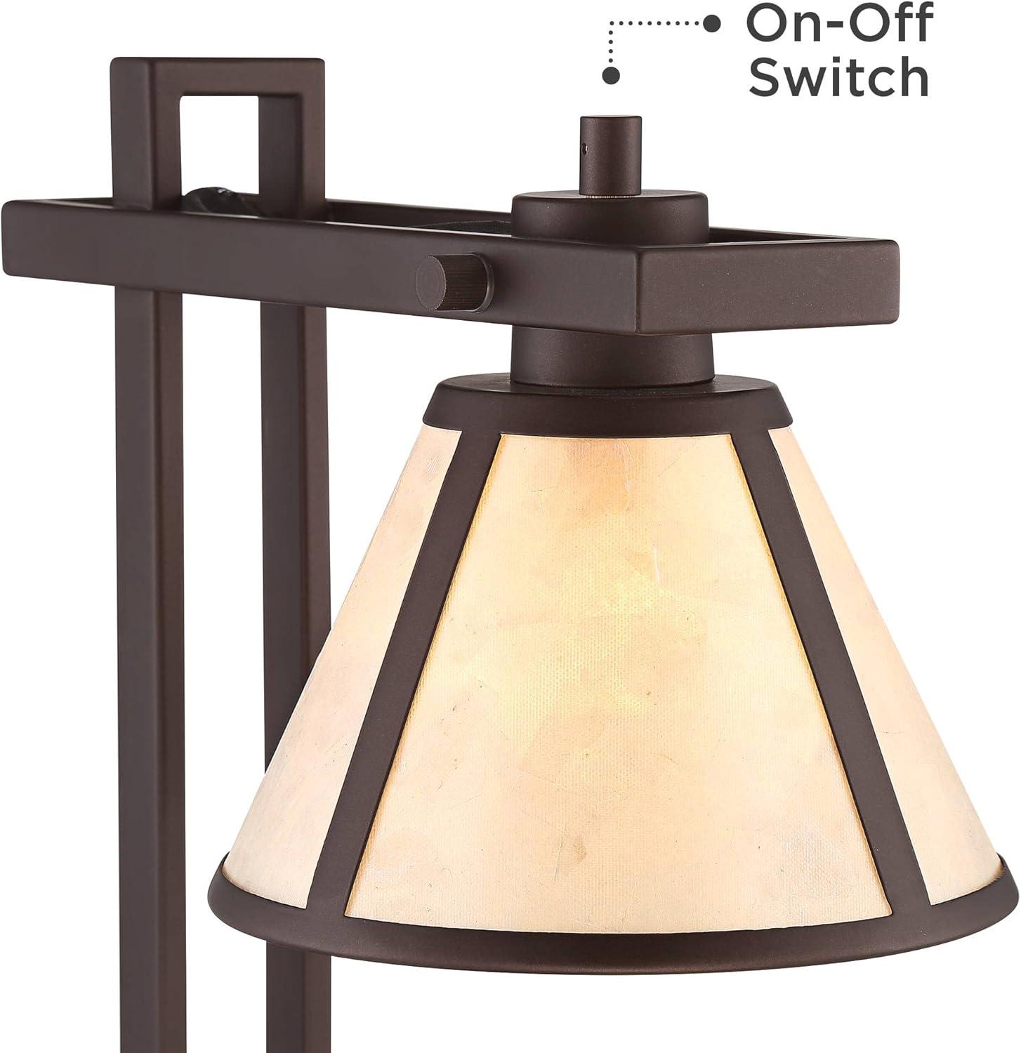 Franklin Iron Works Maricopa Rustic Farmhouse Desk Lamp 21 1/4" High Bronze Metal with USB and AC Power Outlet Mica Shade for Bedroom Living Room Home