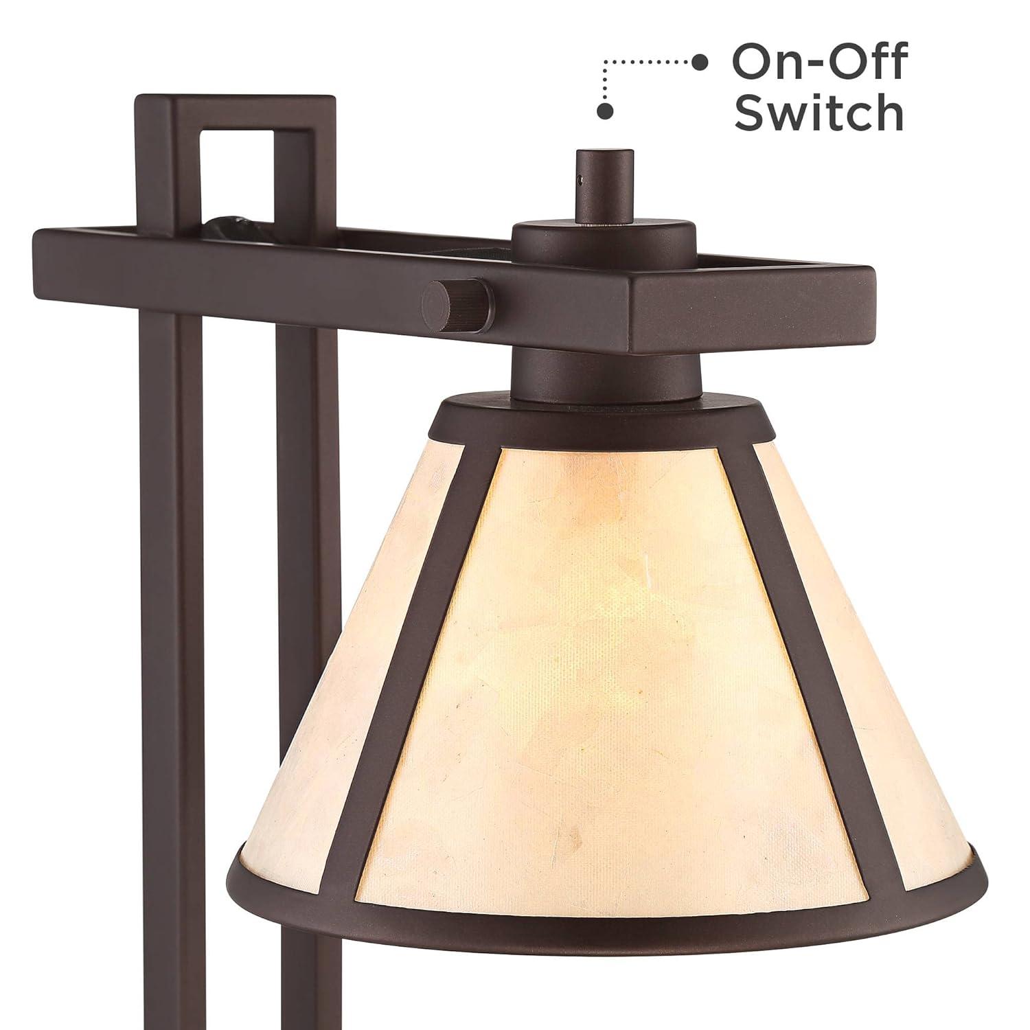 Franklin Iron Works Maricopa Rustic Farmhouse Desk Lamp 21 1/4" High Bronze Metal with USB and AC Power Outlet Mica Shade for Bedroom Living Room Home