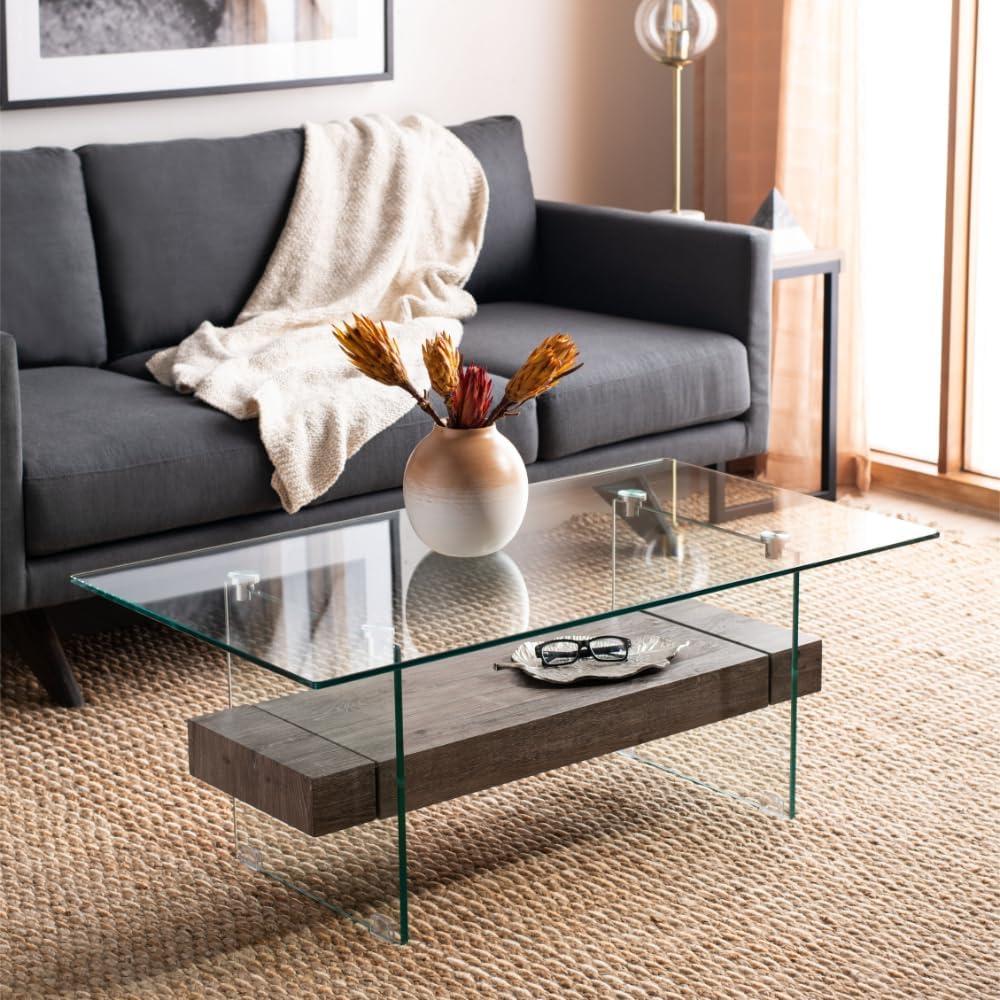 SAFAVIEH Kayley Retro 2 Tier Glass Coffee Table, Grey Oak