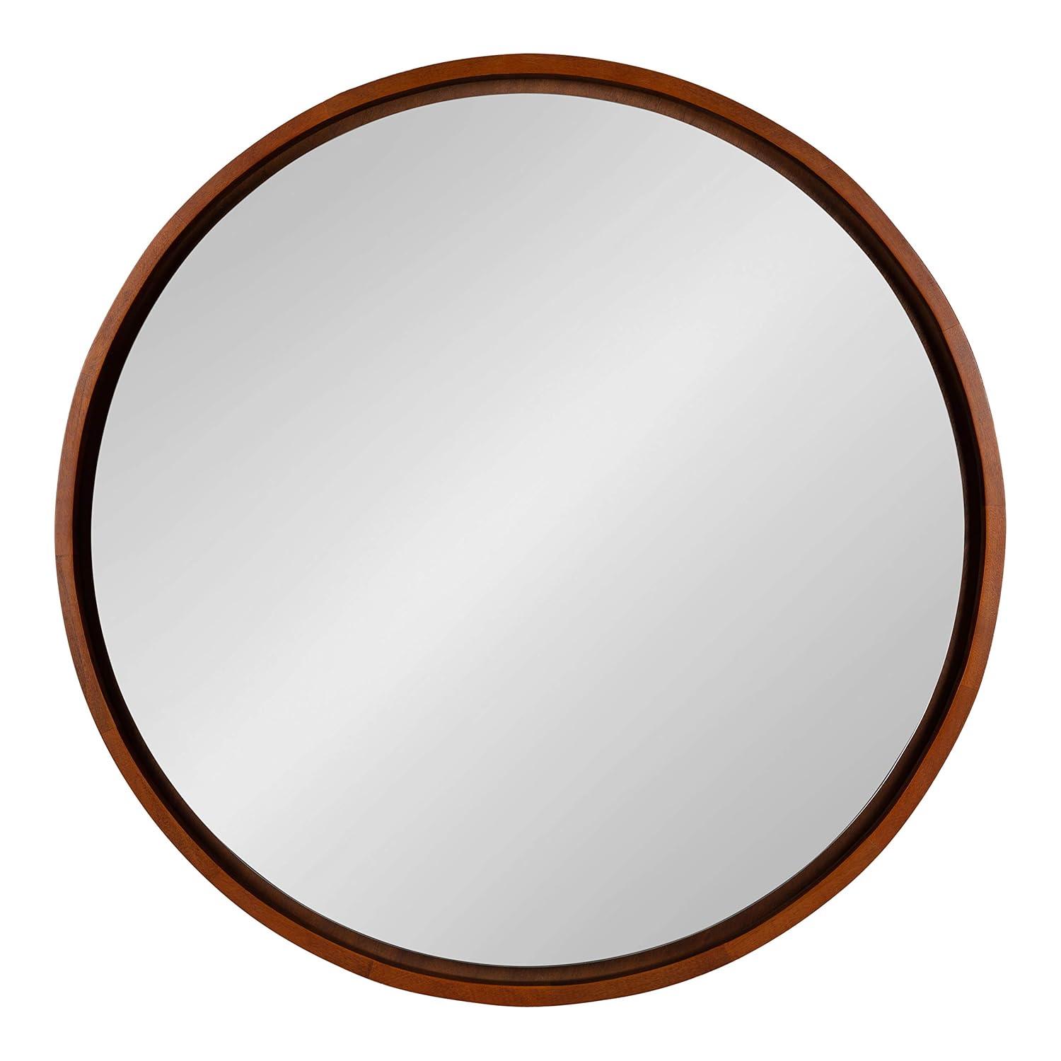 Kate & Laurel All Things Decor 30" Evans Round Wall Mirror Walnut Brown: Modern Style, Wood Frame, No Assembly Required