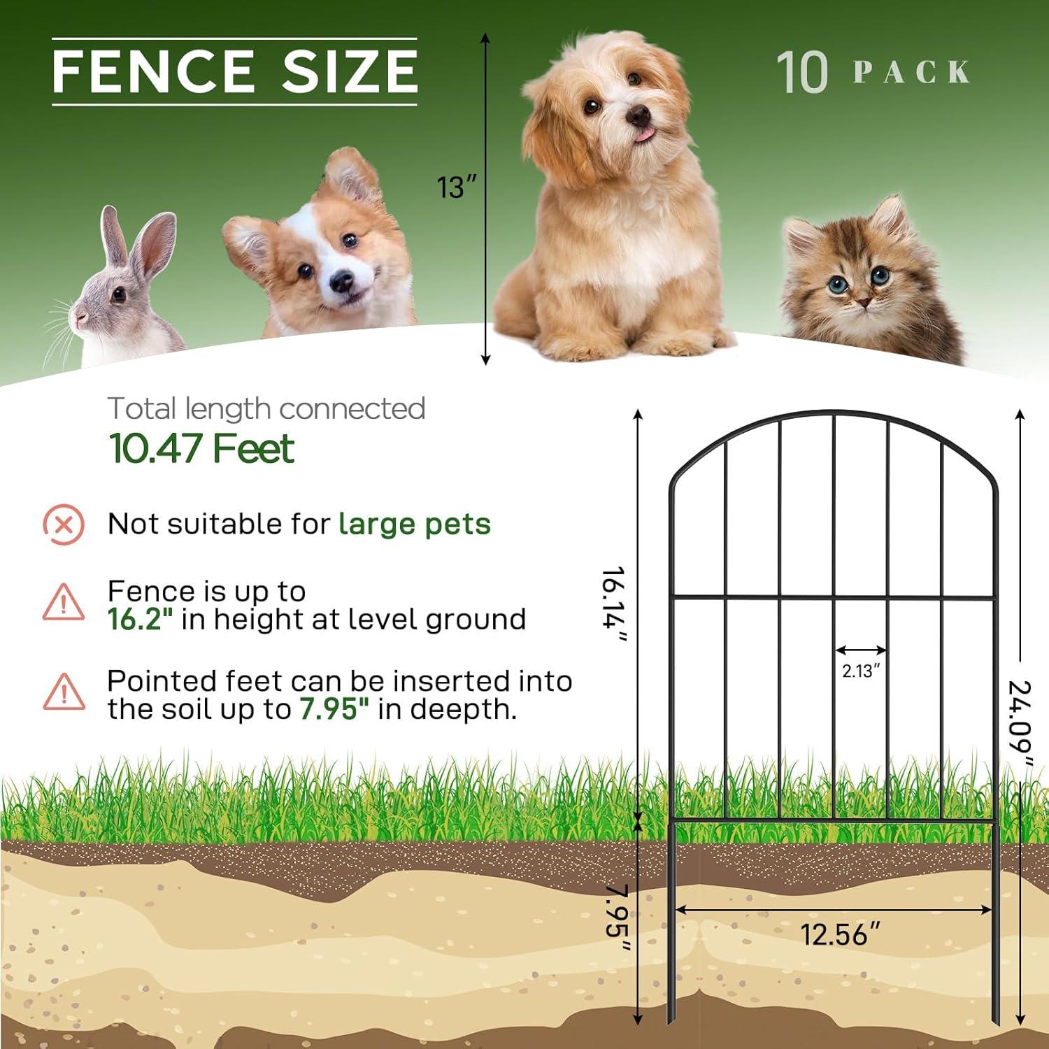 EasyPAG Decorative Garden Fence 10 Pack Total 10ft (L) x 24in (H) Rustproof Metal Wire Fencing Border Animal Barrier