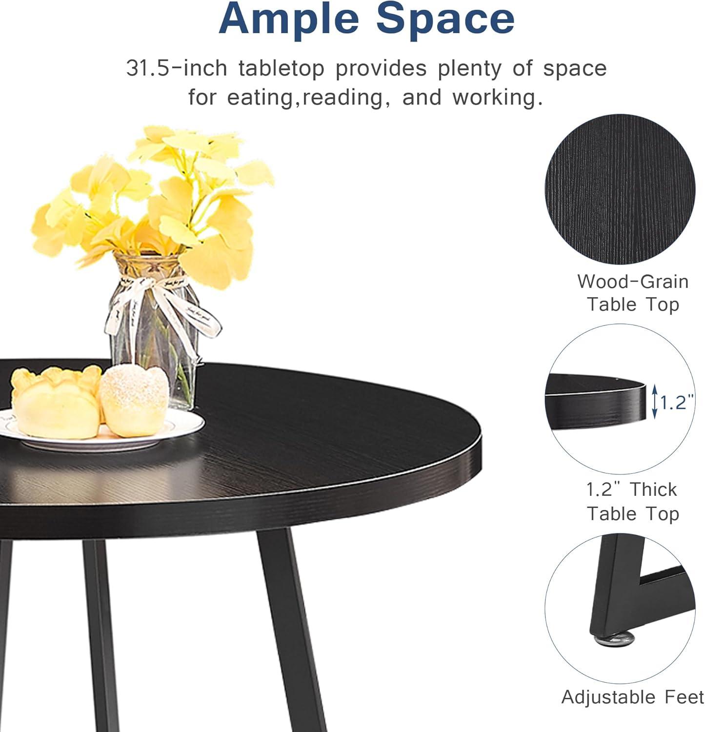 Black Round Extendable Wood Dining Table with Steel Frame