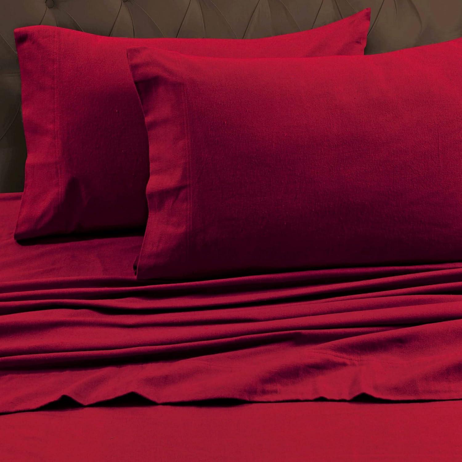 Deep Red Cotton Flannel California King Sheet Set