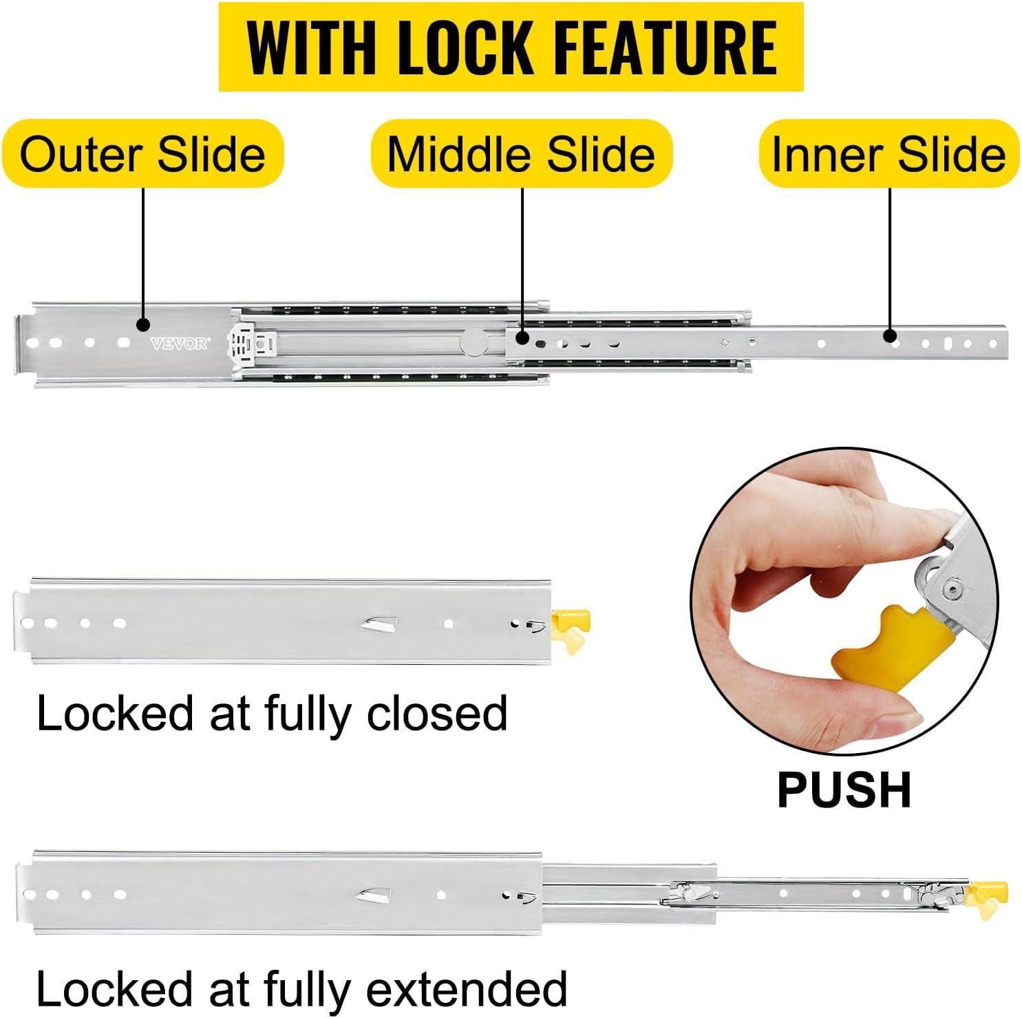 18'' Heavy Duty Drawer Slides 500Lbs Ball Bearing W/Lock