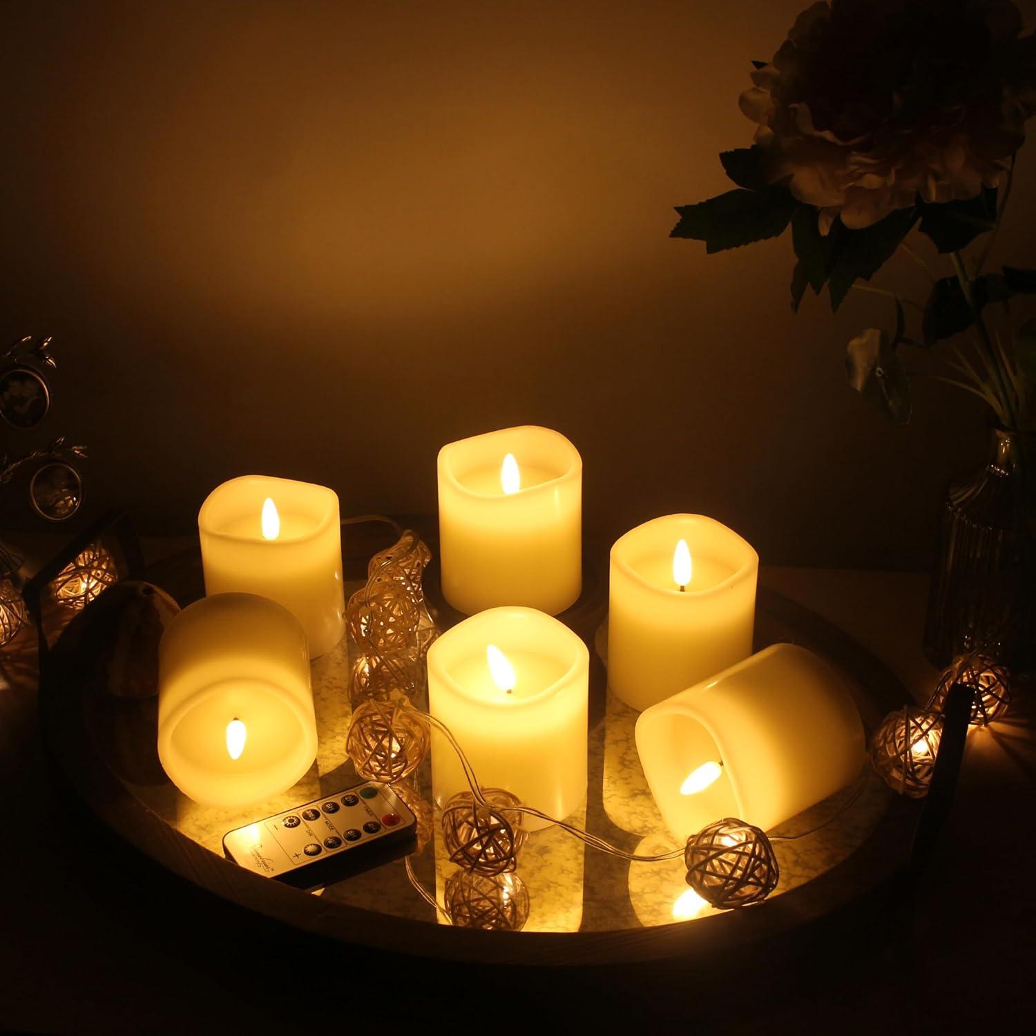 Ivory Wax Flameless LED Pillar Candles with Remote, Set of 6