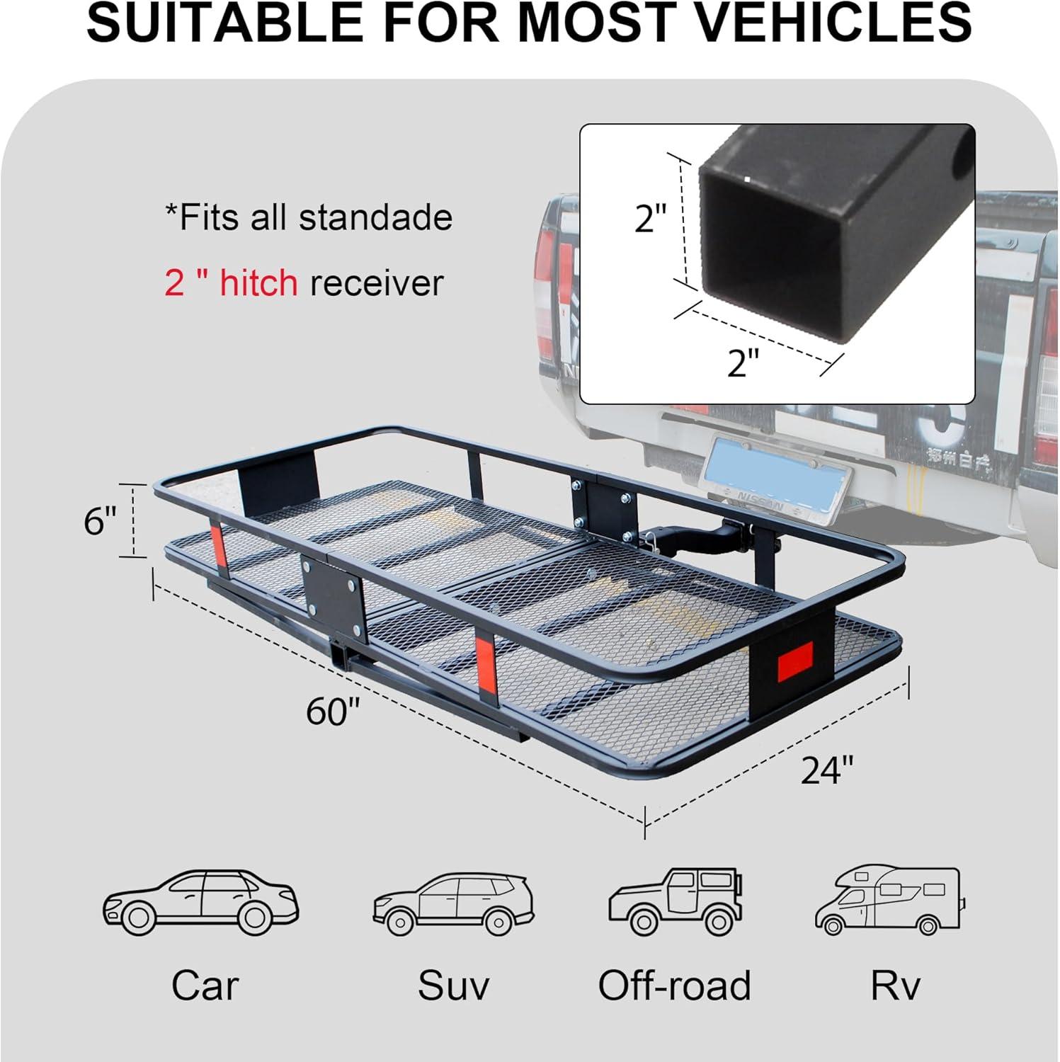ROCKLAND Rockland 60 x 24-Inch Hitch Cargo Carrier 60-in L x 24-in W x 6-in H Steel Hitch Cargo basket