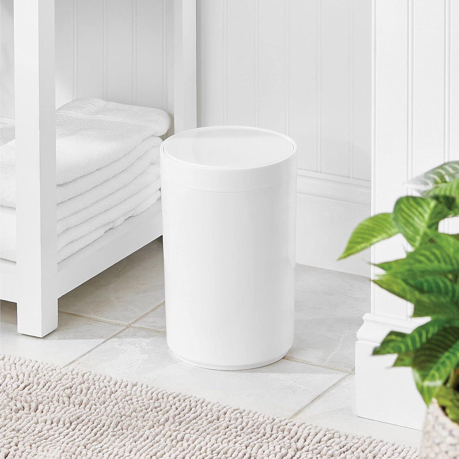 White Plastic Swing-Top Lid Small Kitchen Trash Can