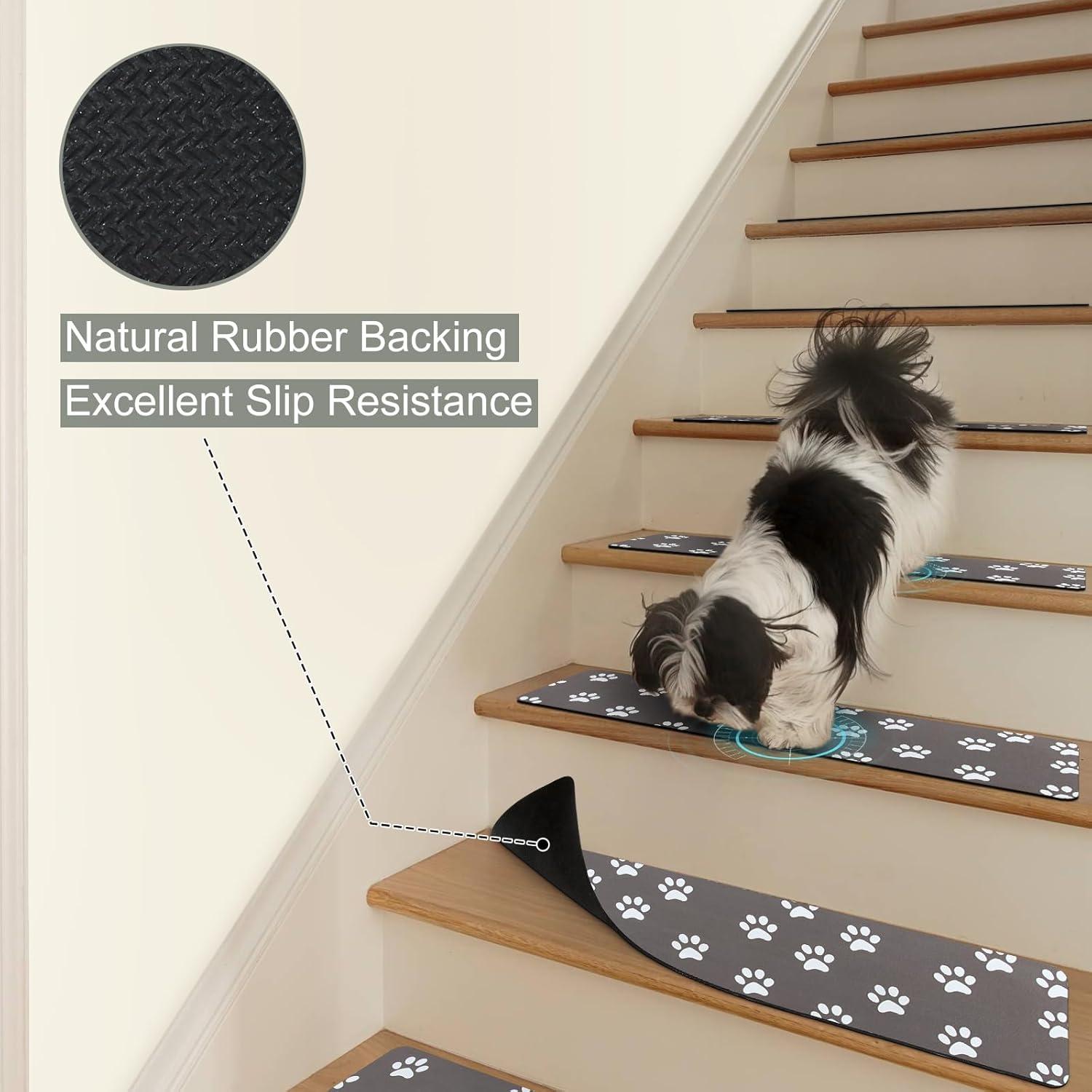 Bungalow Rose Stair Treads Non Slip For Wooden Steps, 15PCS 8"X30" Grey Rubber Backing Stair Runner Mats, Washable Reusable Carpet For Stairs Rugs Indoor Safety Staircase Step Treads For Kids Elders Dogs