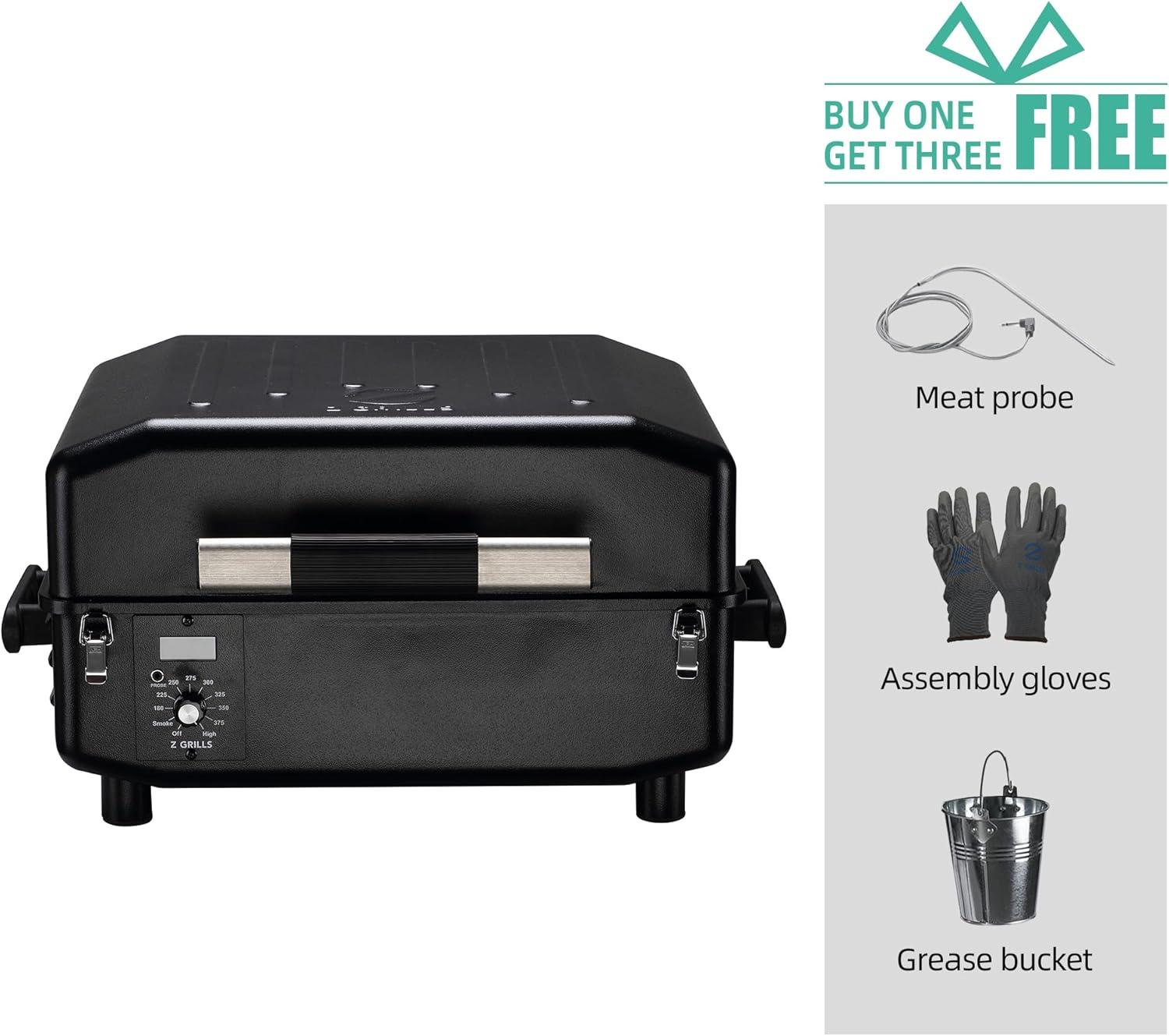 Portable Black Alloy Steel Wood Pellet Tabletop Grill