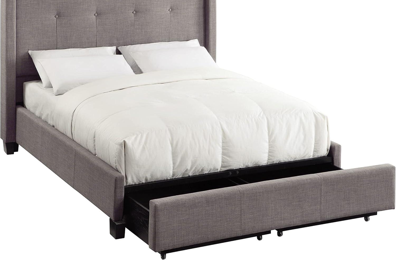 Gray Linen Upholstered Full Bed with Storage and Tufted Headboard