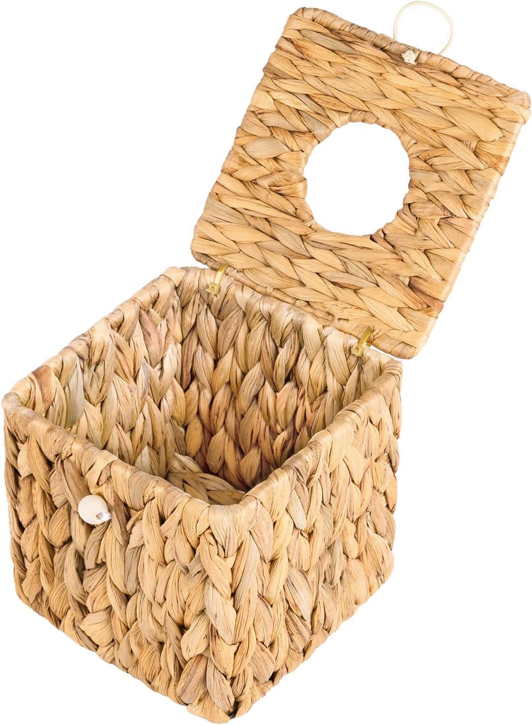 PINXIURY Water Hyacinth Handwoven Tissue Box Cover, Natural Handmade Wicker Napkin Box Holder, Handcrafted Square Facial Tissue, Rustic Decorative on Table and Bathroom, Office, Boho Decorative