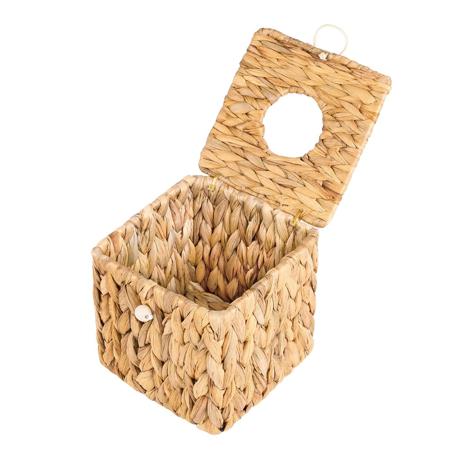 PINXIURY Water Hyacinth Handwoven Tissue Box Cover, Natural Handmade Wicker Napkin Box Holder, Handcrafted Square Facial Tissue, Rustic Decorative on Table and Bathroom, Office, Boho Decorative