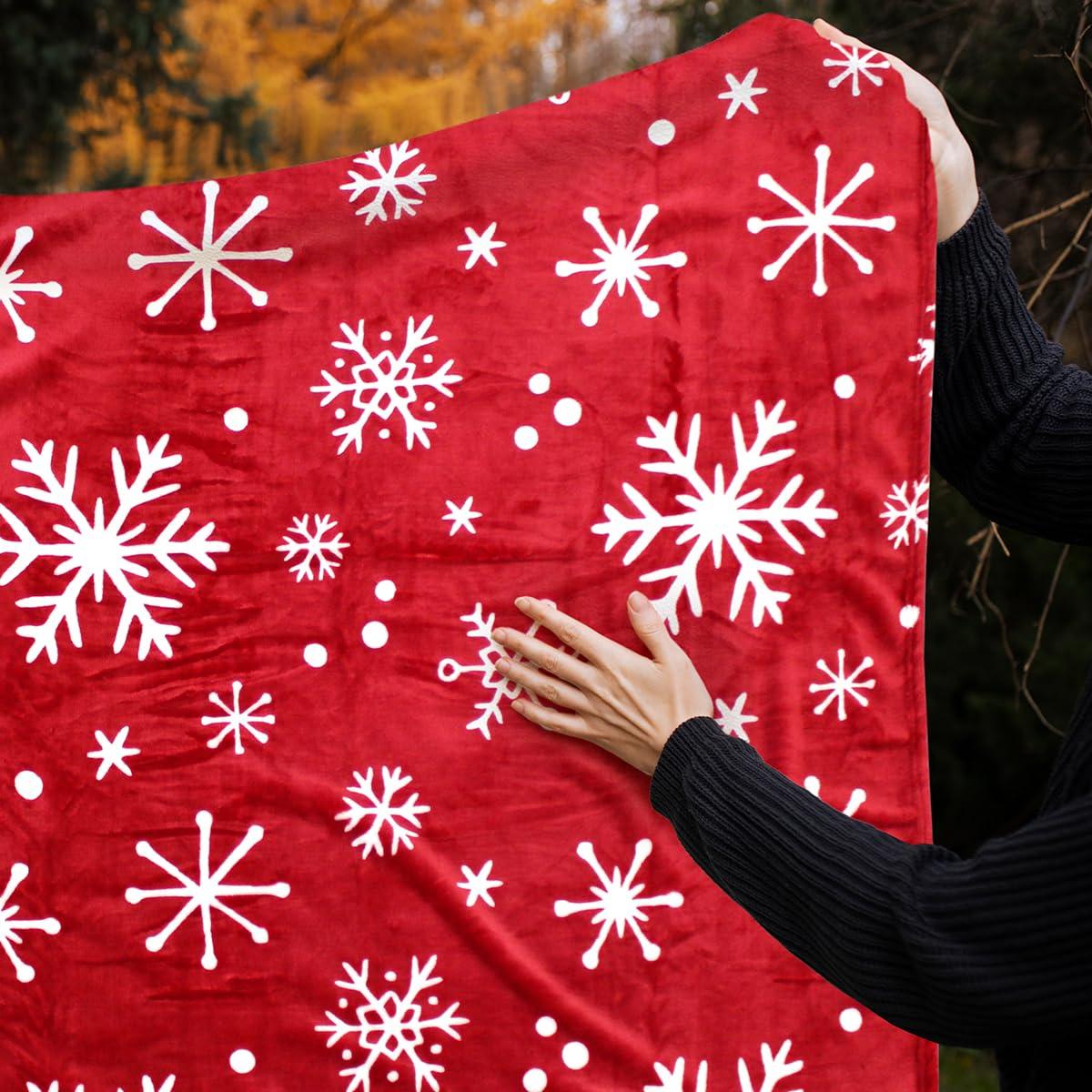 PAVILIA Holiday Festival Christmas Throw Blanket for Couch Bed Sofa, 50x60 (Snowflake Red)