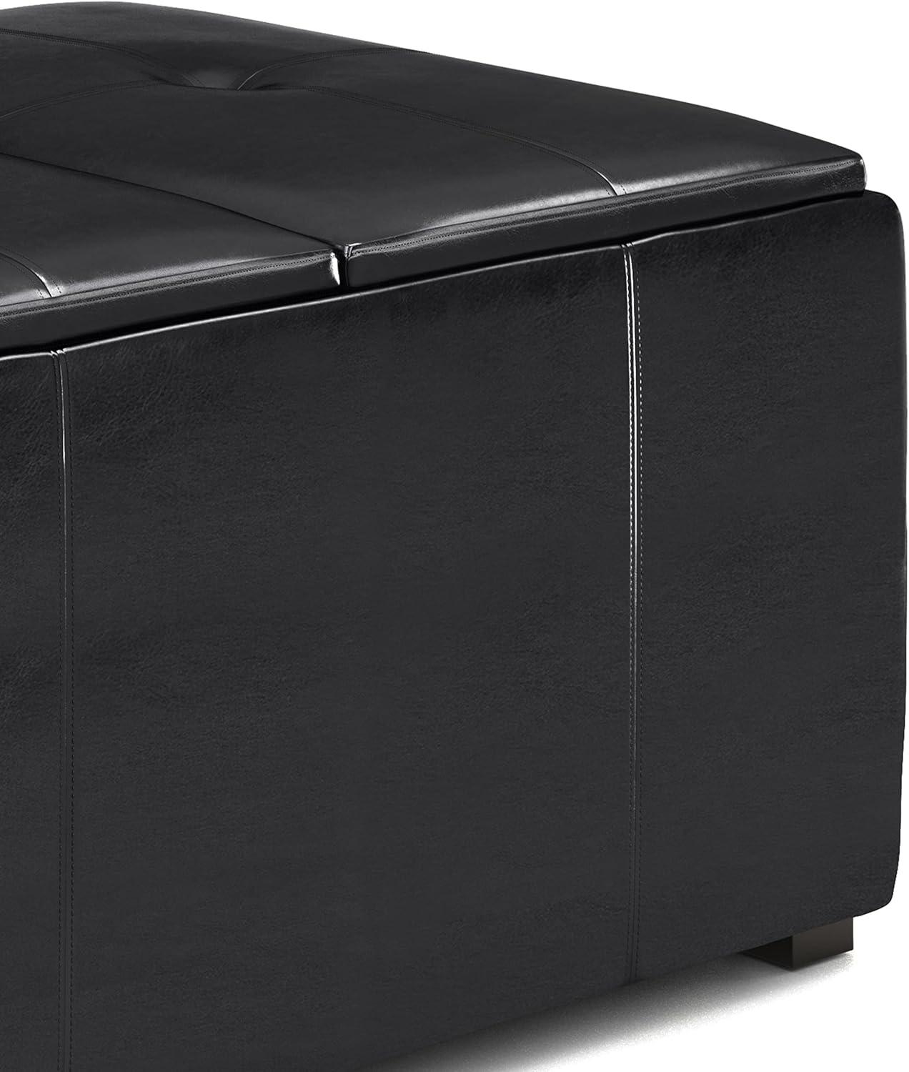 Avalon 34in.W  Coffee Table Storage Ottoman in Midnight Black Faux Air Leather