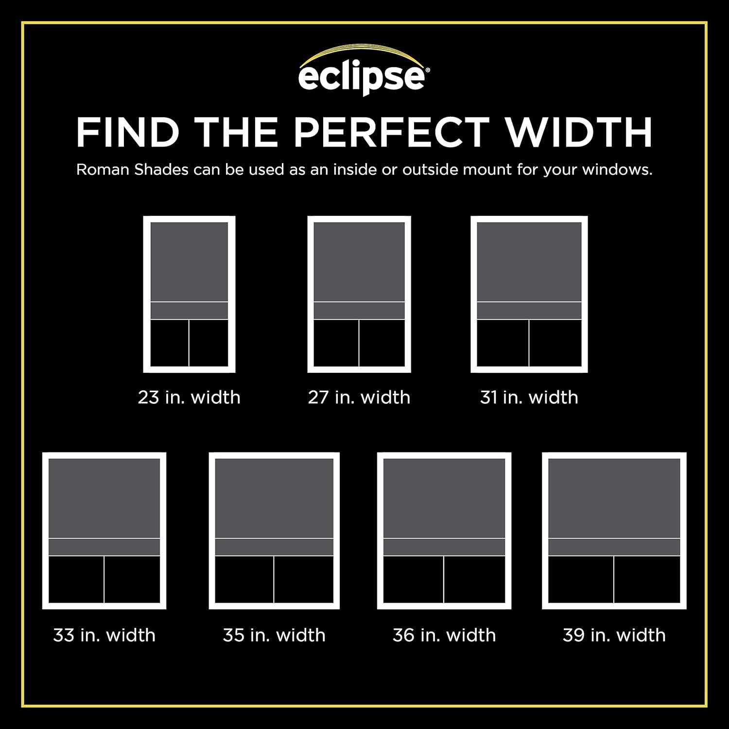 Eclipse Lane Cordless Roman Shades for Windows, Room Darkening, 33 in Wide x 64 in Long, Noise Reducing and Energy Efficient Window Treatments for Living Room, Bedroom or Office, Grey