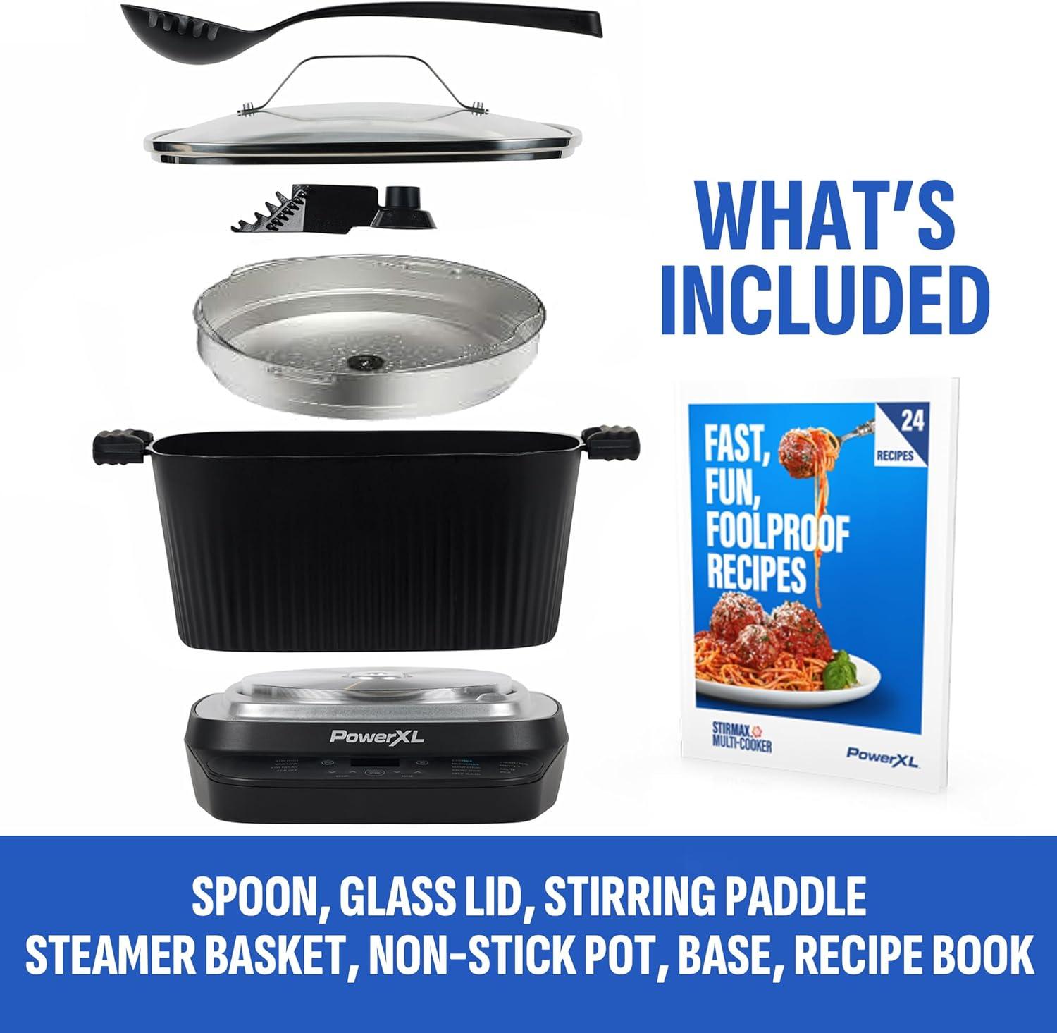 STIRMAX PLUS 7.5 Qt Digital Multi-Cooker, Automatic Paddle to Stir and Shred, 9-in-1 Presets for Sauté, Sear, Includes Accessories & Cookbook.