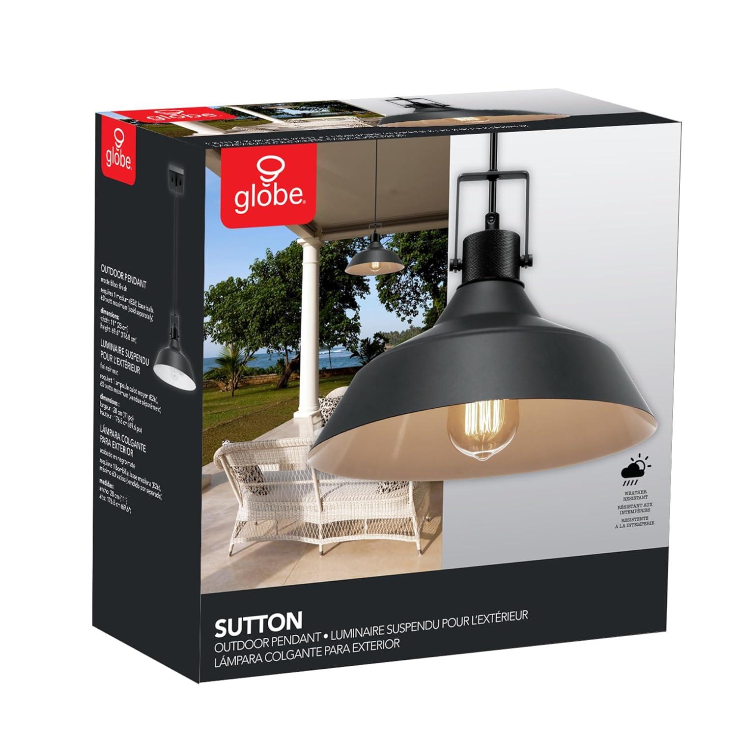 1-Light Matte Black Outdoor Indoor Pendant Lighting with Textured Socket