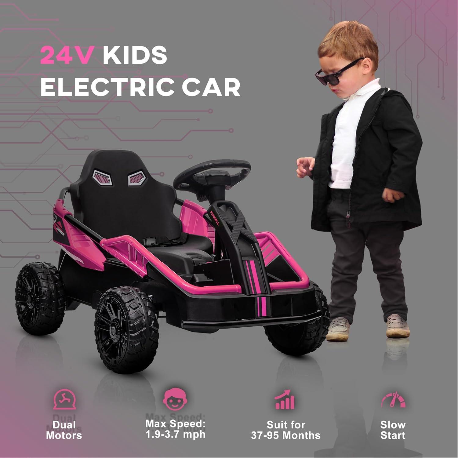 Qaba 24V Electric Car for Kids Battery Powered Kids Ride on Car with Remote Control, Spring Suspension Horn, Music, Lights, Aged 3-8 Years Old