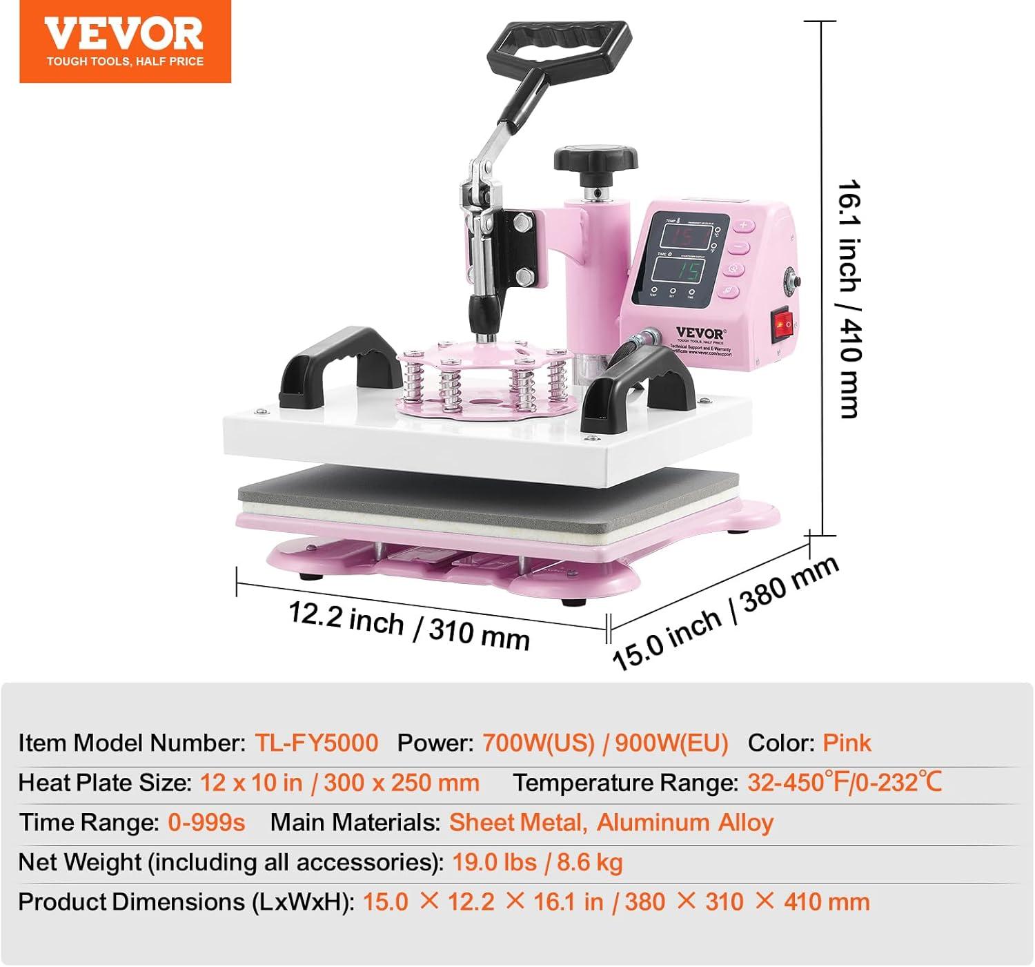 Pink Aluminum 12x10 Swing Away Heat Press Machine