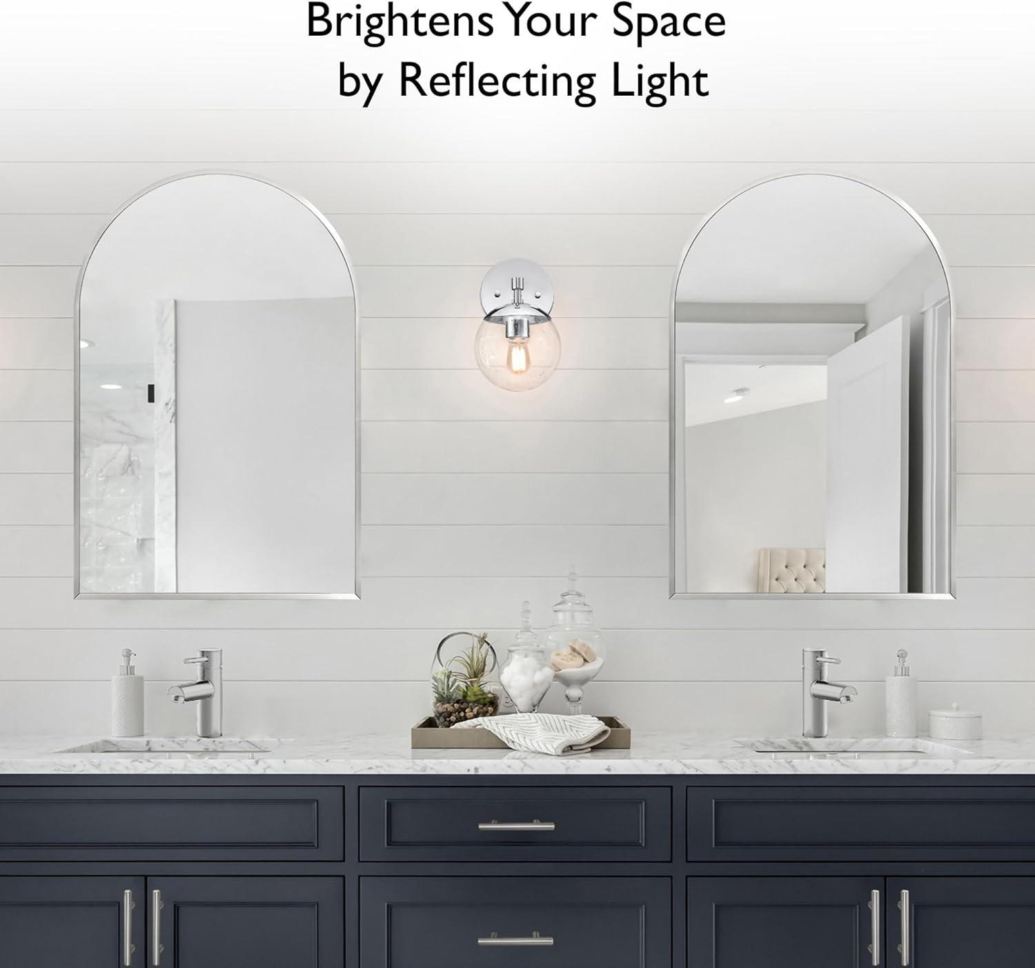 Maeve Arched Wall Accent Mirror – 36-Inch H X 24-Inch L, Modern Metal Framed – Living Room, Bedroom, Bathroom Vanity Mirror – Silver – Design House, 596726-SLV
