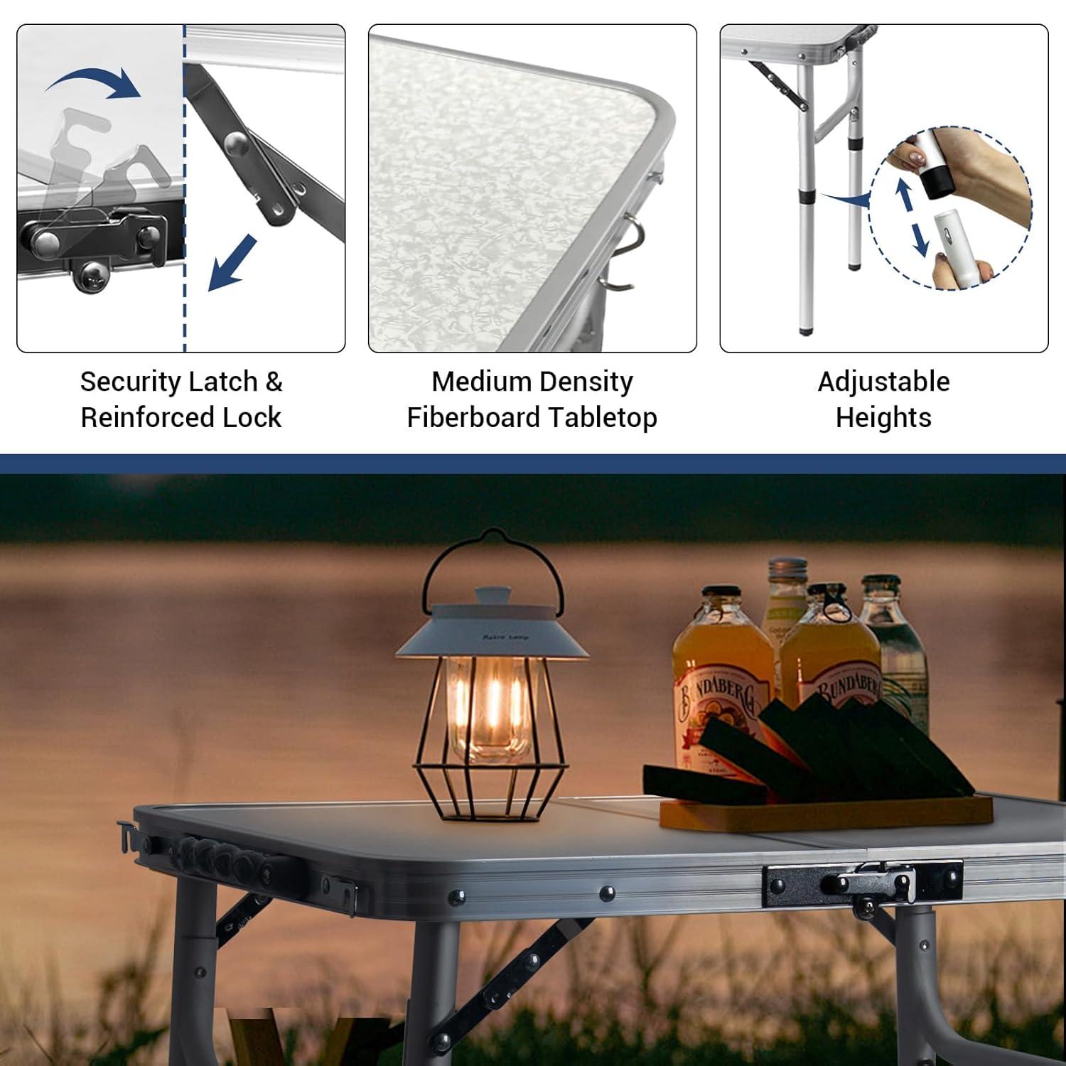 Small Folding Table 2FT Lightweight Portable Aluminum Camping Table for Picnic and Camping Mini Foldable with Adjustable Extended Height,Silver