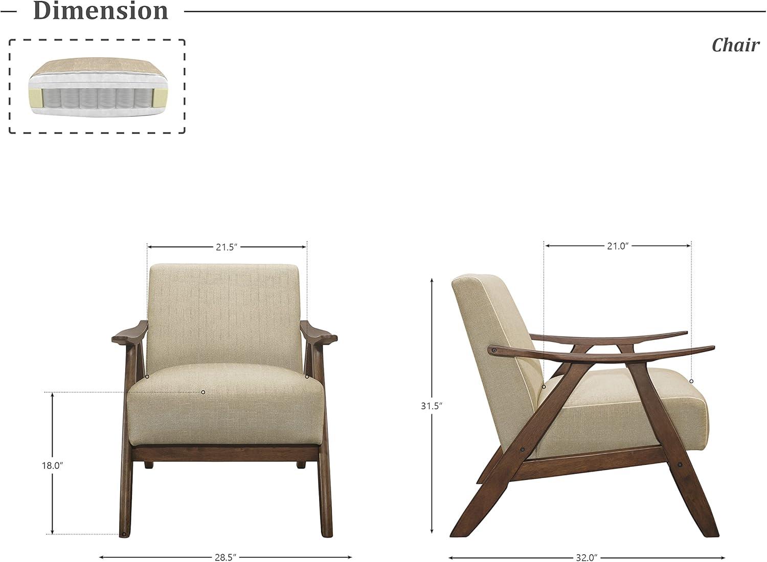 Lexicon Transitional Walnut Wood Accent Chair in Light Brown Fabric