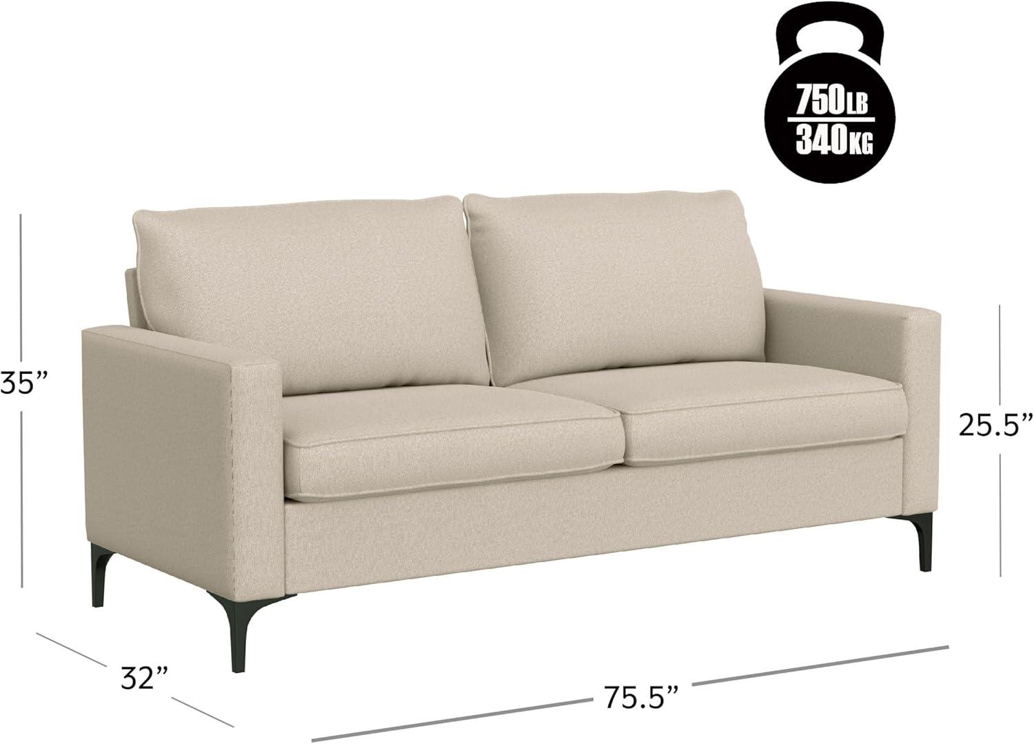 Oatmeal Fabric 66.5'' Sofa with Removable Cushions and Wood Accents