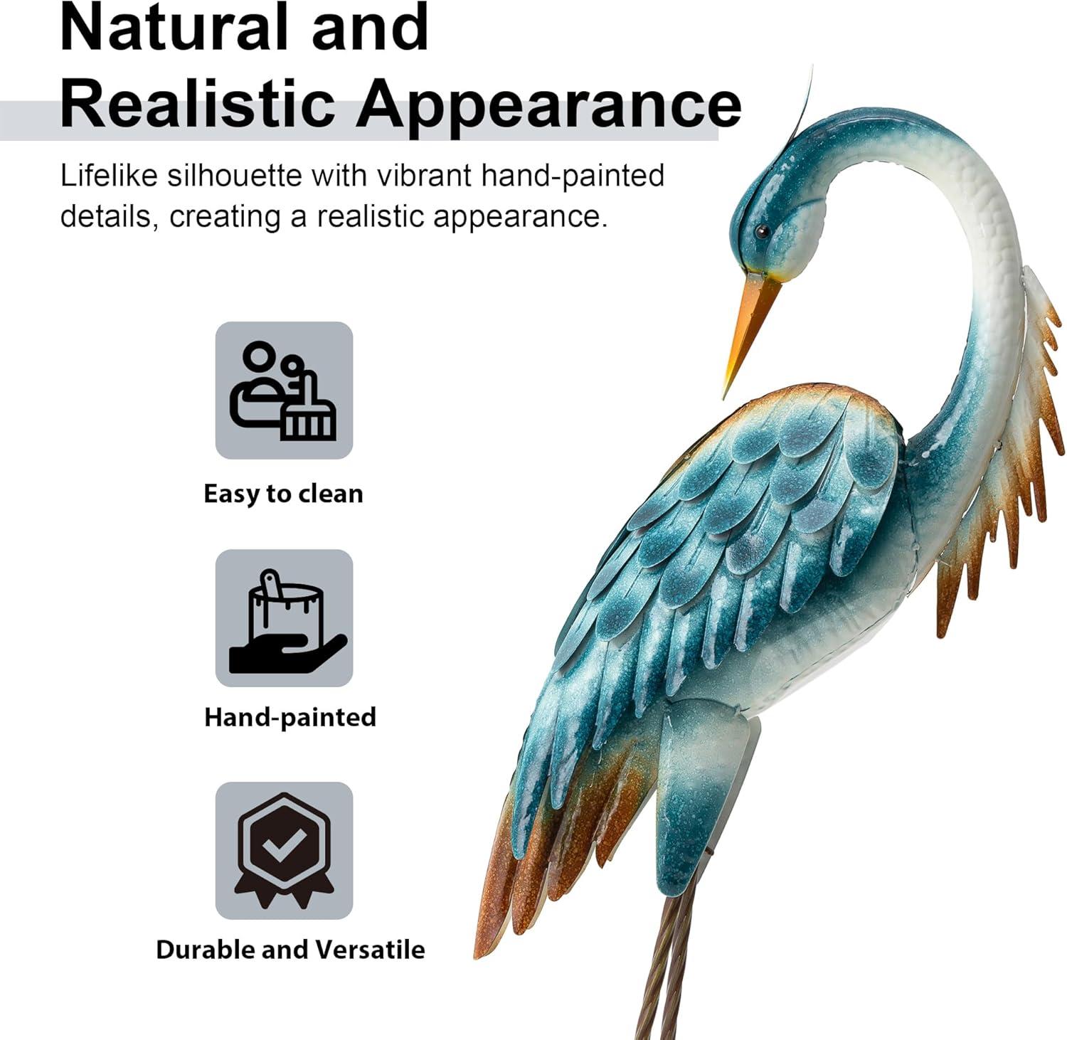 Glitzhome 38.5"H Metal Standing Crane Garden Statue with Stakes (KD) Metal Thickness: 0.35mm