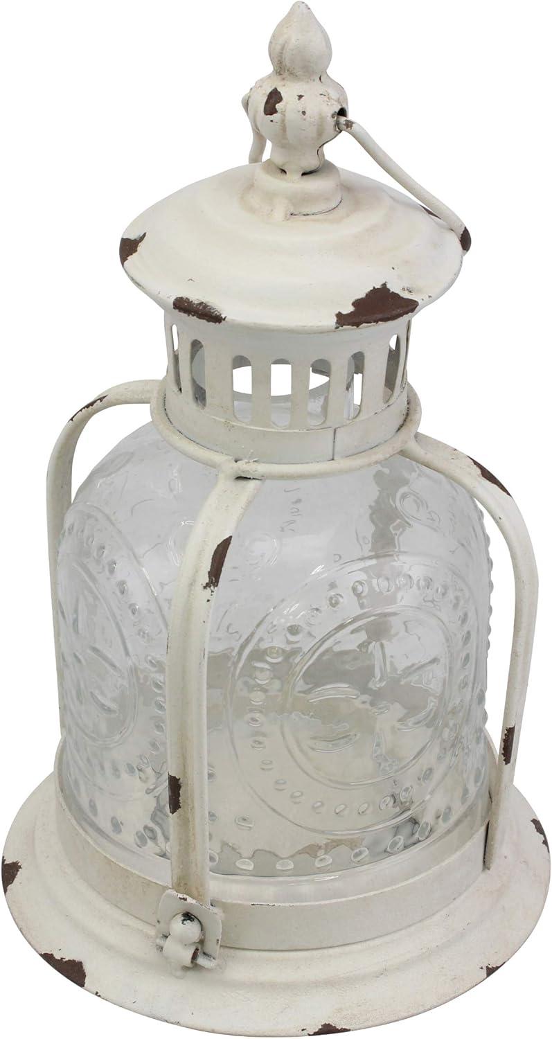 Stonebriar Indoor 10" Vintage Metal and Glass Candle Lantern, White