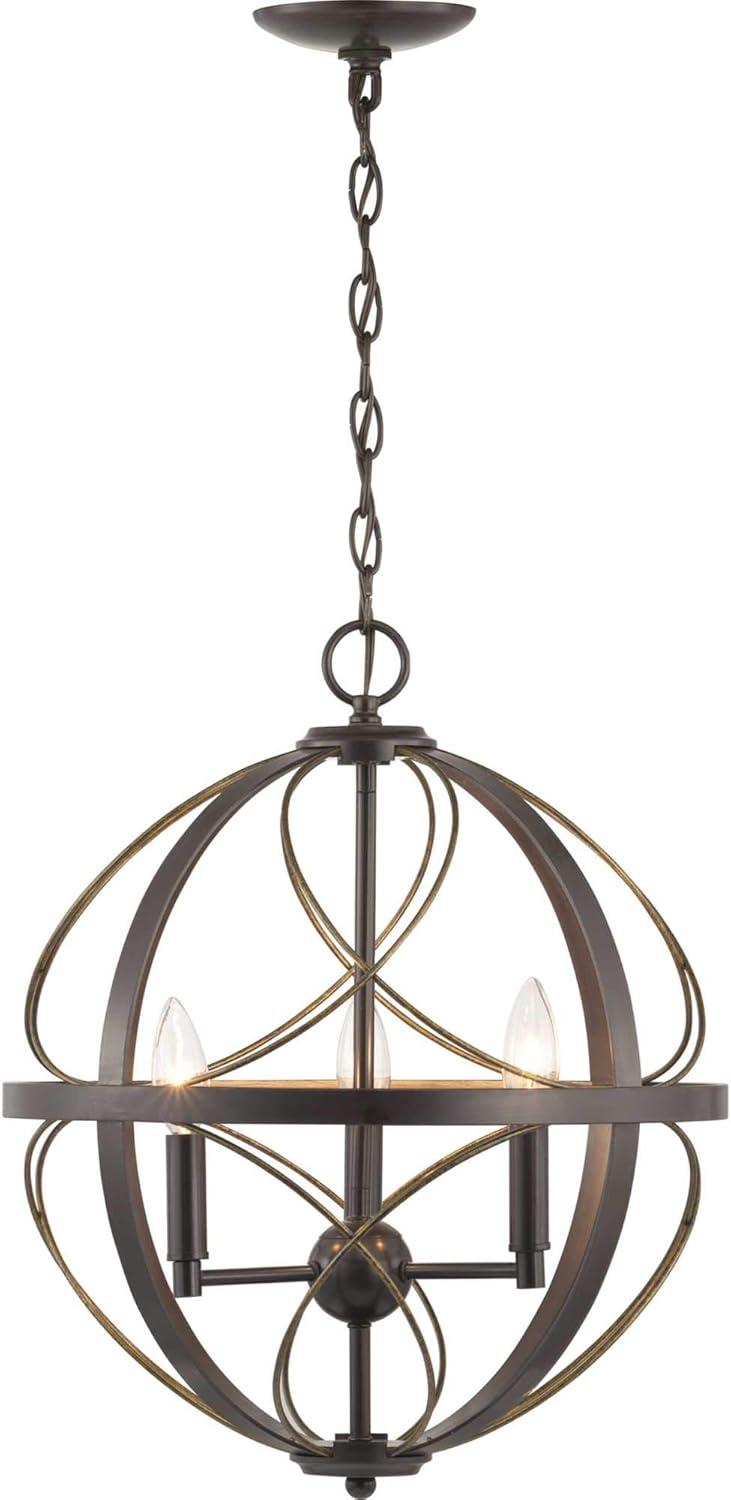 Progress Lighting Brandywine 3-Light Pendant, Antique Bronze, Steel, Farmhouse/Transitional, Hand-Gilded Wire Accents