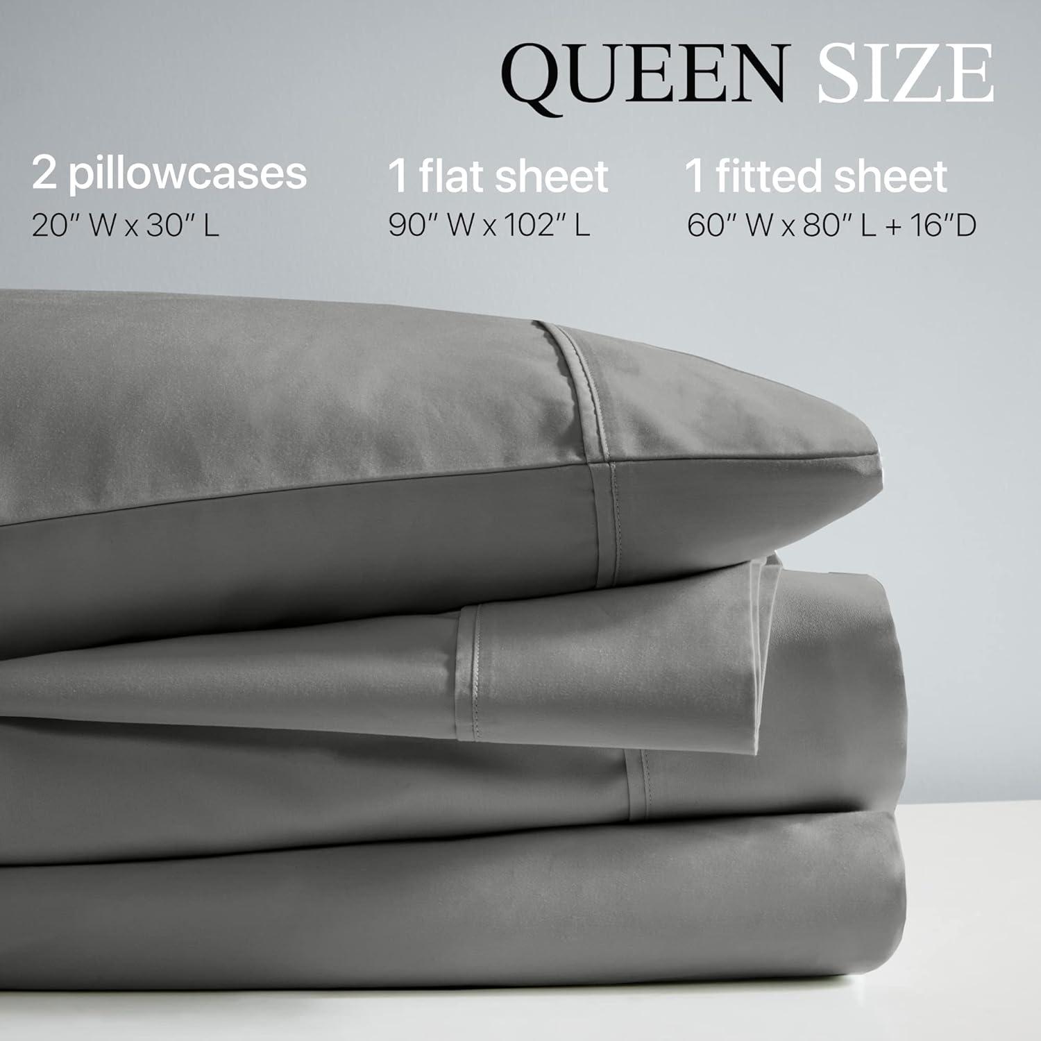 Queen 1000 Thread Count Cotton Blend Cooling 4pc Sheet Set Charcoal