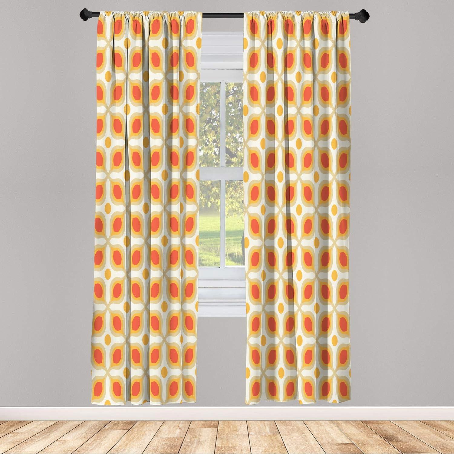 Orange Cream Geometric Bohemian 84" Microfiber Curtain Panels