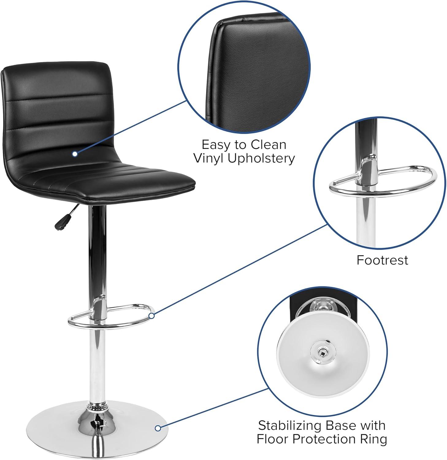 Flash Furniture Modern Purple Vinyl Adjustable Bar Stool with Back, Counter Height Swivel Stool with Chrome Pedestal Base