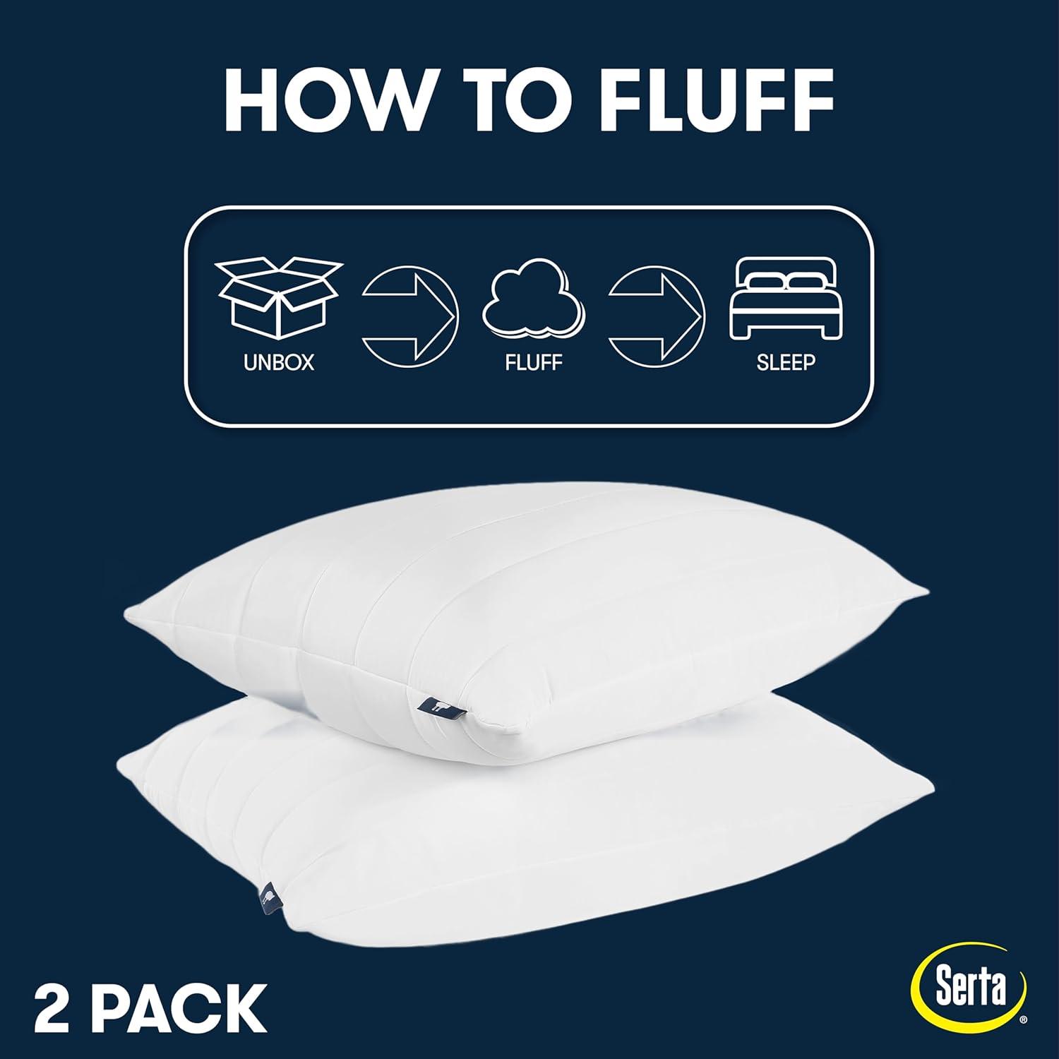 Serta Serta Down Illusion Cool Quilted Pillows King Size Pillows Set of 2, Soft/Medium, 20 In x 36 In, White (Set of 2)