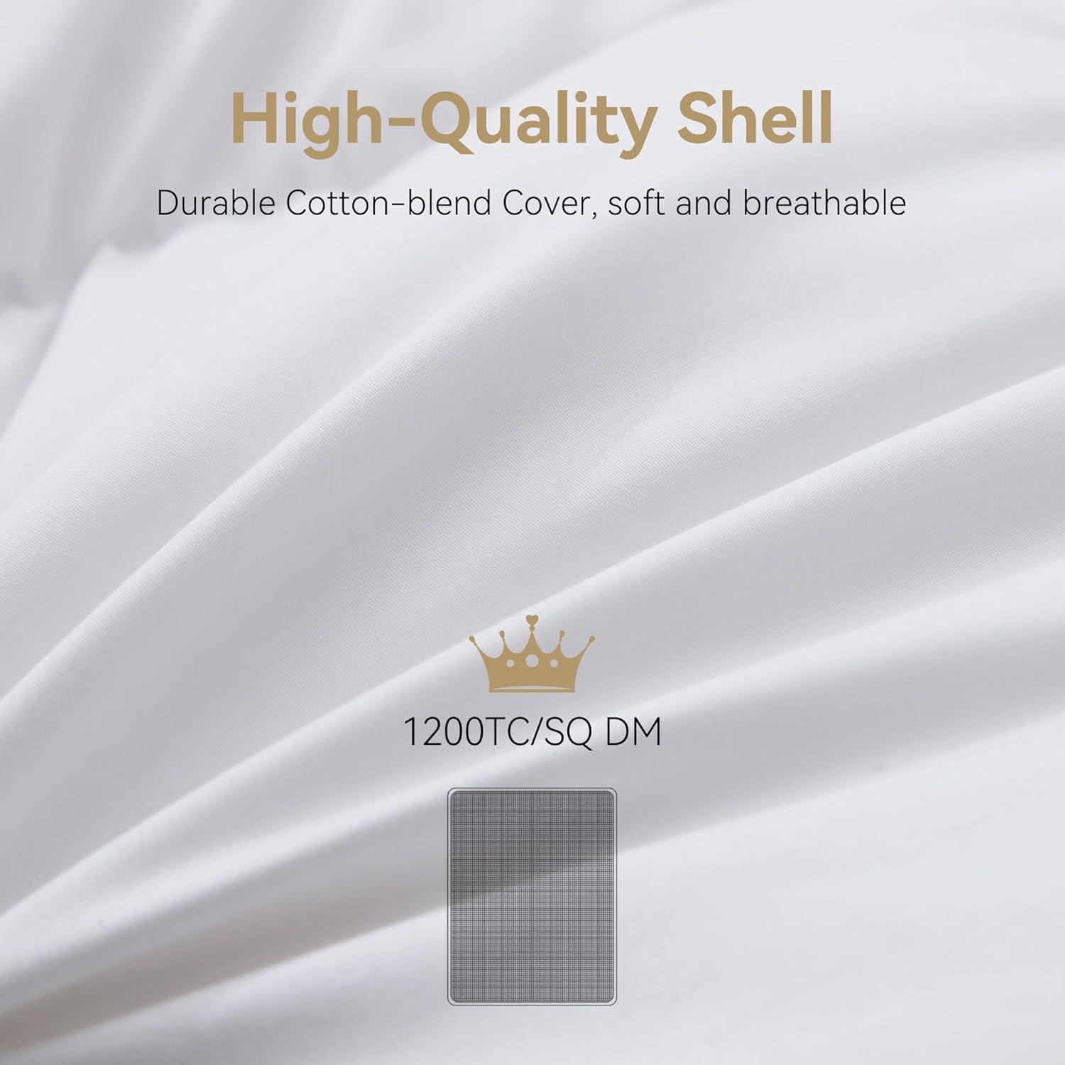 White Goose Feathers Down Fiber Comforter Queen Size, Premium All Season Duvet Insert, 750 Fill 1200TC Power Hotel Style Bedding Comforter, 42 Oz Lightweight and Medium Warmth (90x90,White)