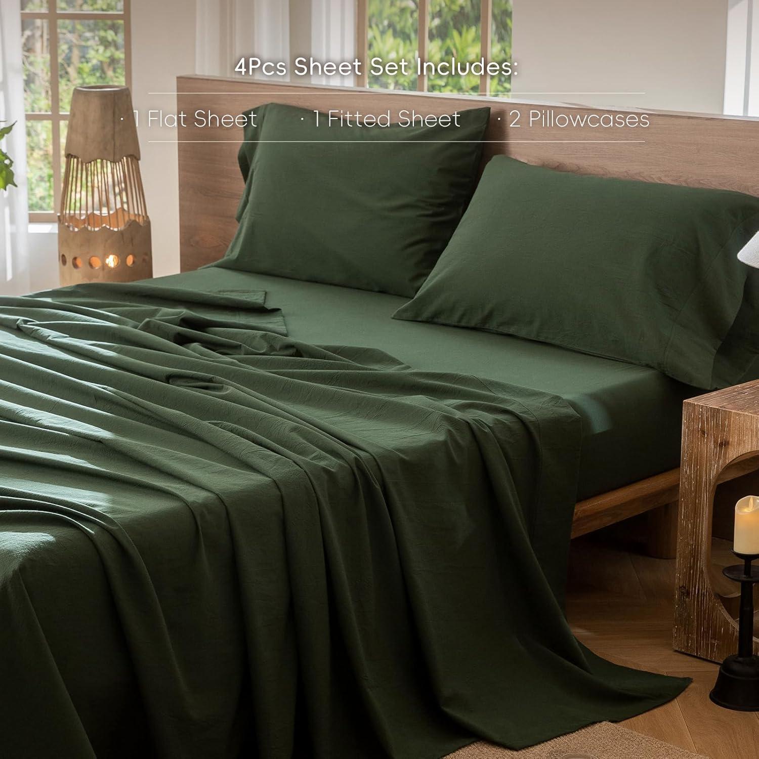 MOOMEE 100% Washed Cotton Linen Like Textured Duvet Cover Set
