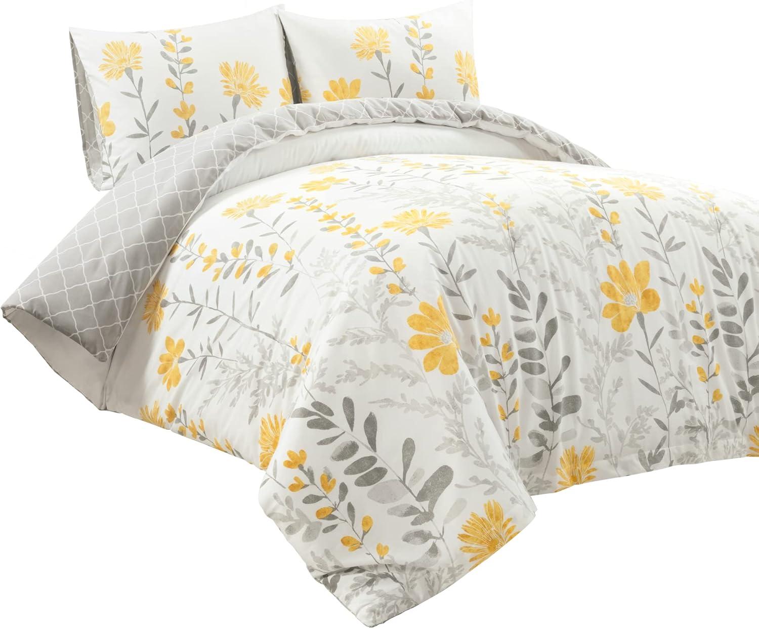 3pc Aprile Cotton Duvet Cover Set Yellow/Gray - Lush Décor