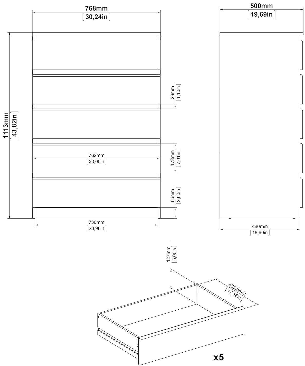 Tvilum, Scottsdale 5 Drawer Chest, White Woodgrain